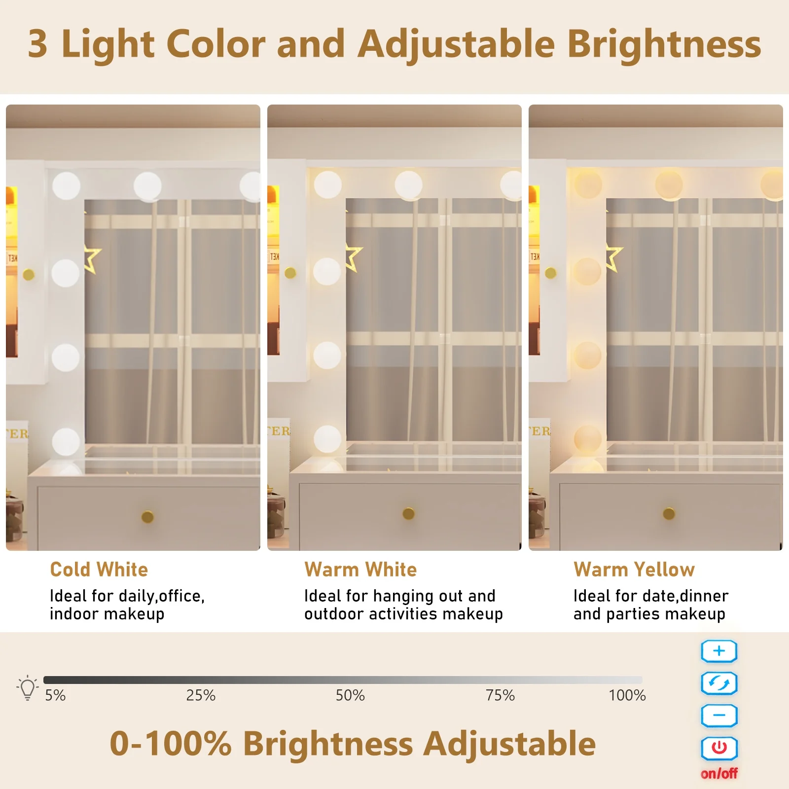 ChVans 62'' Large Vanity Desk with Tempered Glass Top, 11 LED Bulbs, Charging Station, Bedroom Makeup Vanity with 3 Lights Mode LED Mirror, 6 Translucent Drawers, 2 RGB cabinets for Women, Girls Gift