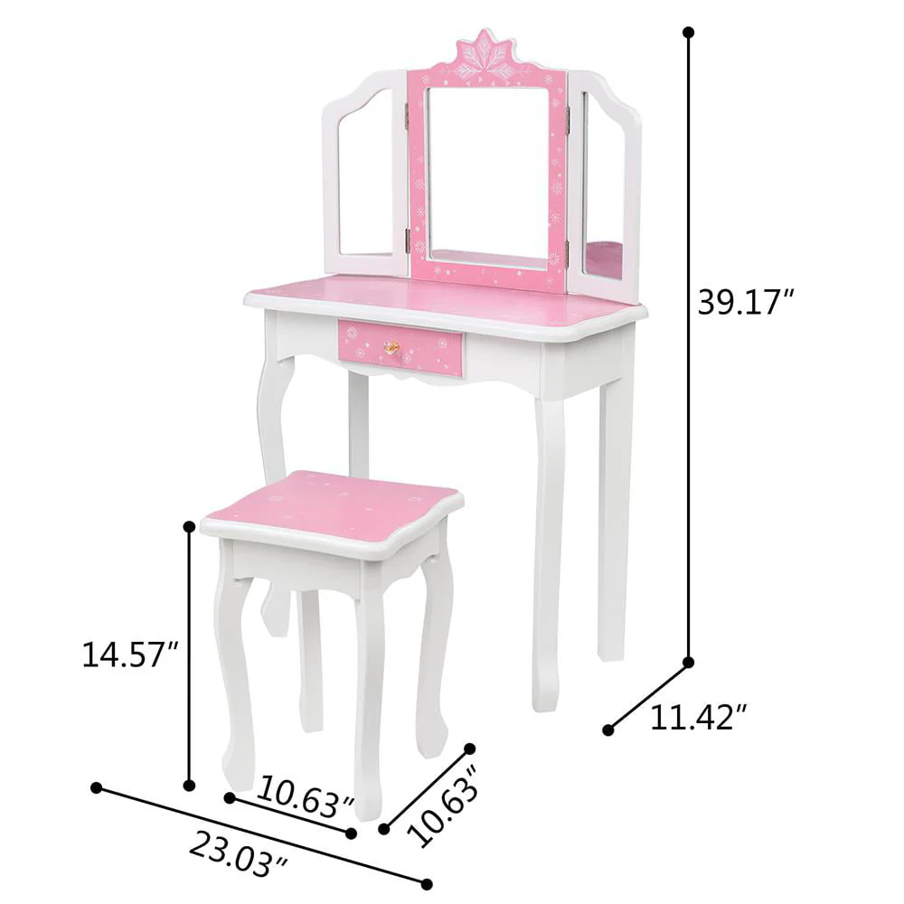 Winado Kids Vanity Table and Chair Set with Mirror Makeup Dressing Table with Drawer Fashion