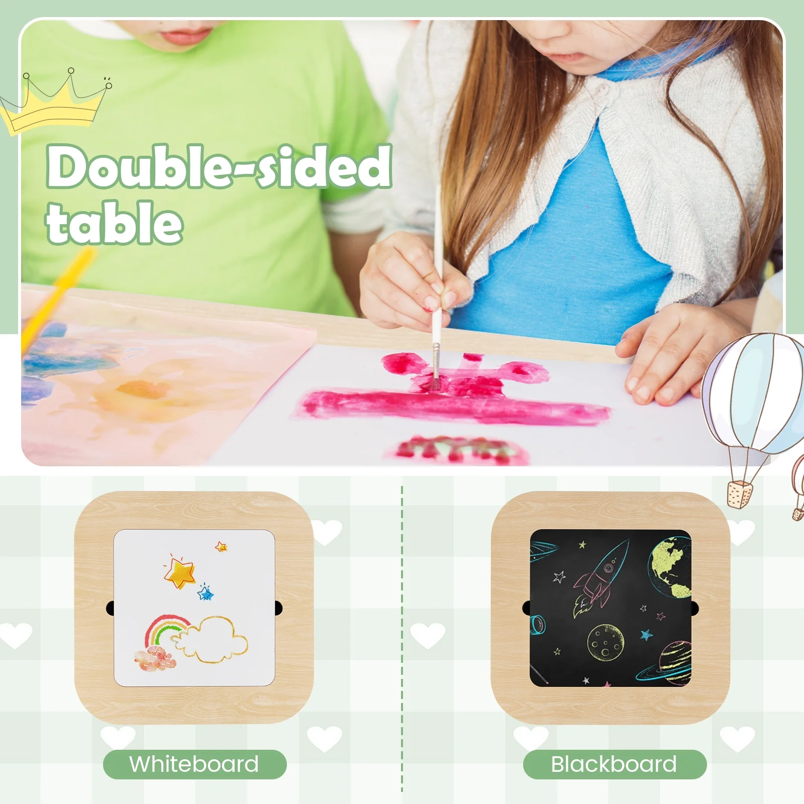 OLAKIDS Kids Table and Chair Set, 3 in 1 Wooden Activity Table with Removable Tabletop, Blackboard and Whiteboard for Toddlers Arts Crafts Drawing Reading Playing, Playroom Nursery (Natural)