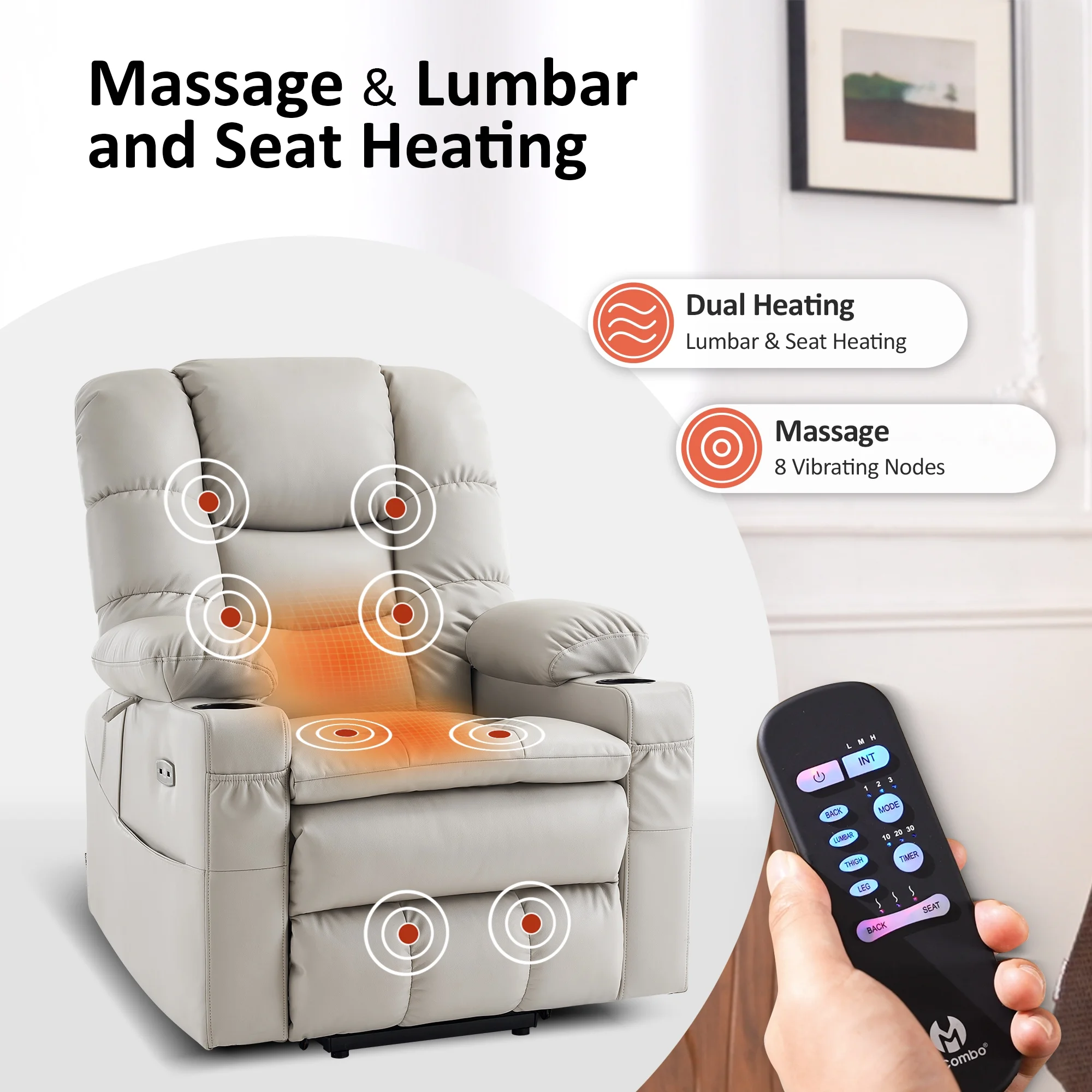 MCombo Triple Motor Power Lift Recliner for Elderly, Sleep Recliner Sofa with Adjustable Headrest, Faux Leather, Dark Brown