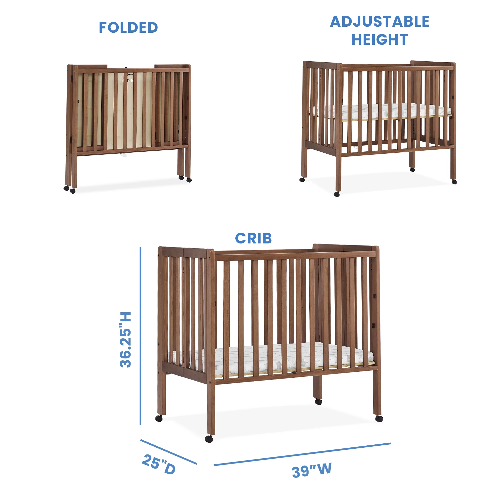Delta Children Lee Portable Folding Mini Crib with 1.5-Inch Mattress - Greenguard Gold Certified, Bianca White
