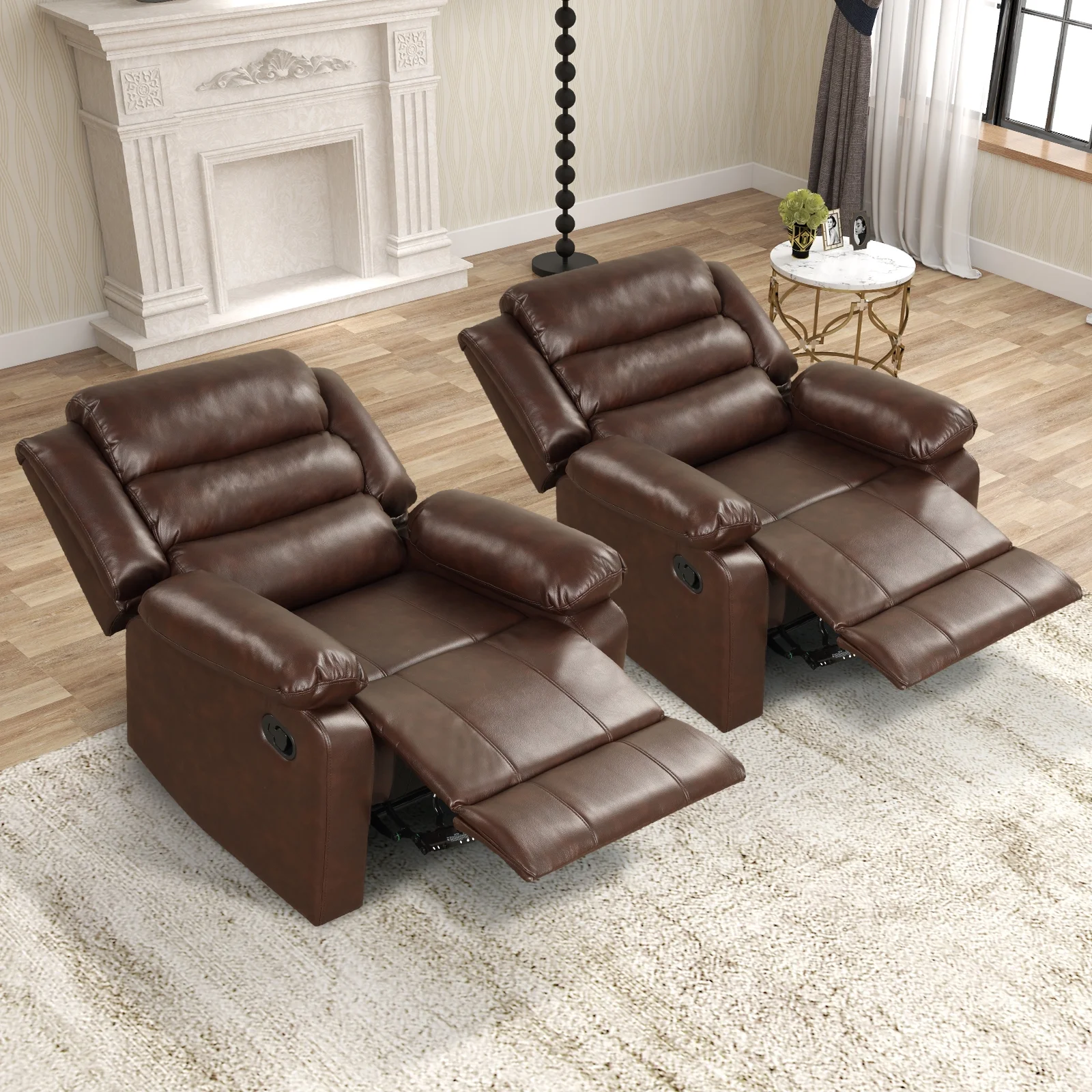 Bonzy Home Recliner Chairs for Living Room Overstuffed Breathable Fabric Reclining Chair Manual Sofa Brown