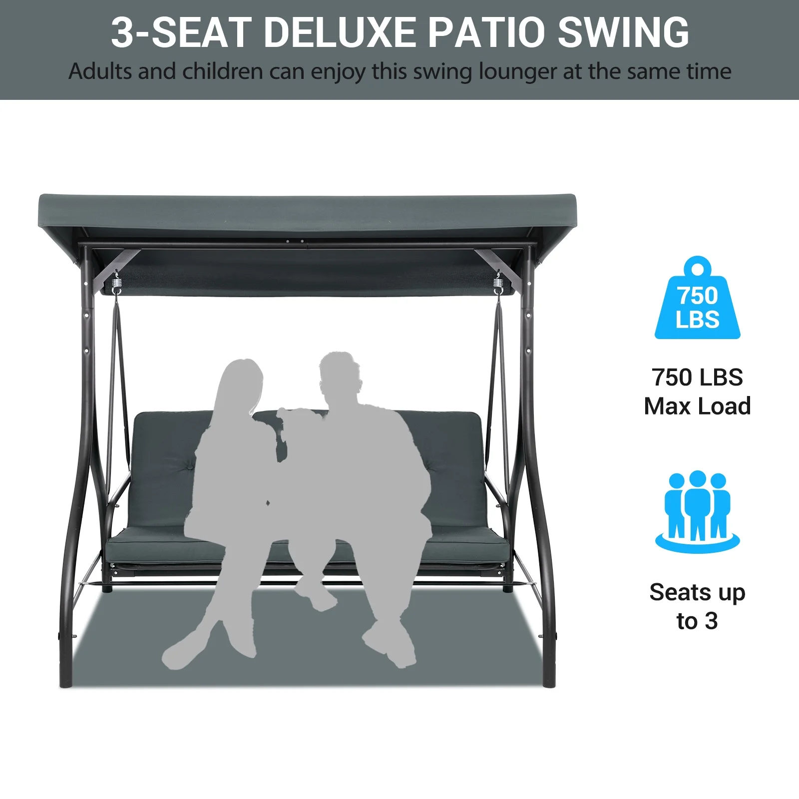 Pirecart 3 Person Patio Porch Swing Outdoor Converting Swing Glider Hammock with Adjustable Canopy, Cushions, Red