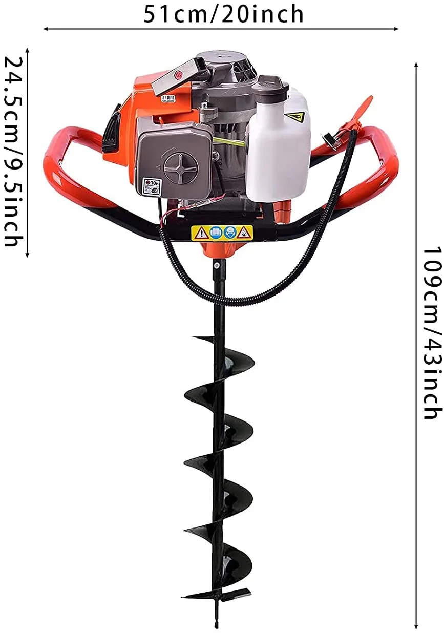 Datingday 72CC 4HP Stroke Gas Post Hole Digger Gas Powered Post Hole Digger Auger Petrol Drill Bit Earth Borer(4