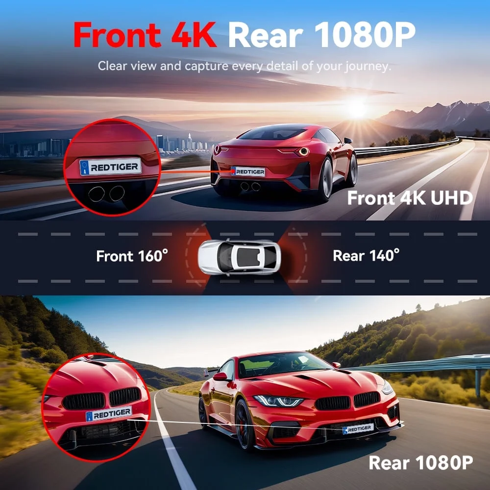 REDTIGER A4 Dash Cam 4K, Dash Cam Front and Rear with 5.8G Wifi & GPS, Touch Screen Dash Cam, Voice Control, Super Night Vision, G-Sensor, Free 64GB Card
