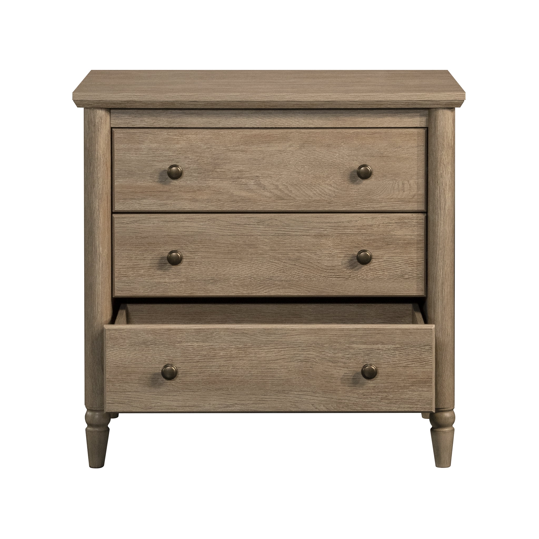 My Texas House Monroe 3 Drawer Nightstand with USB, Brushed Oak Finish