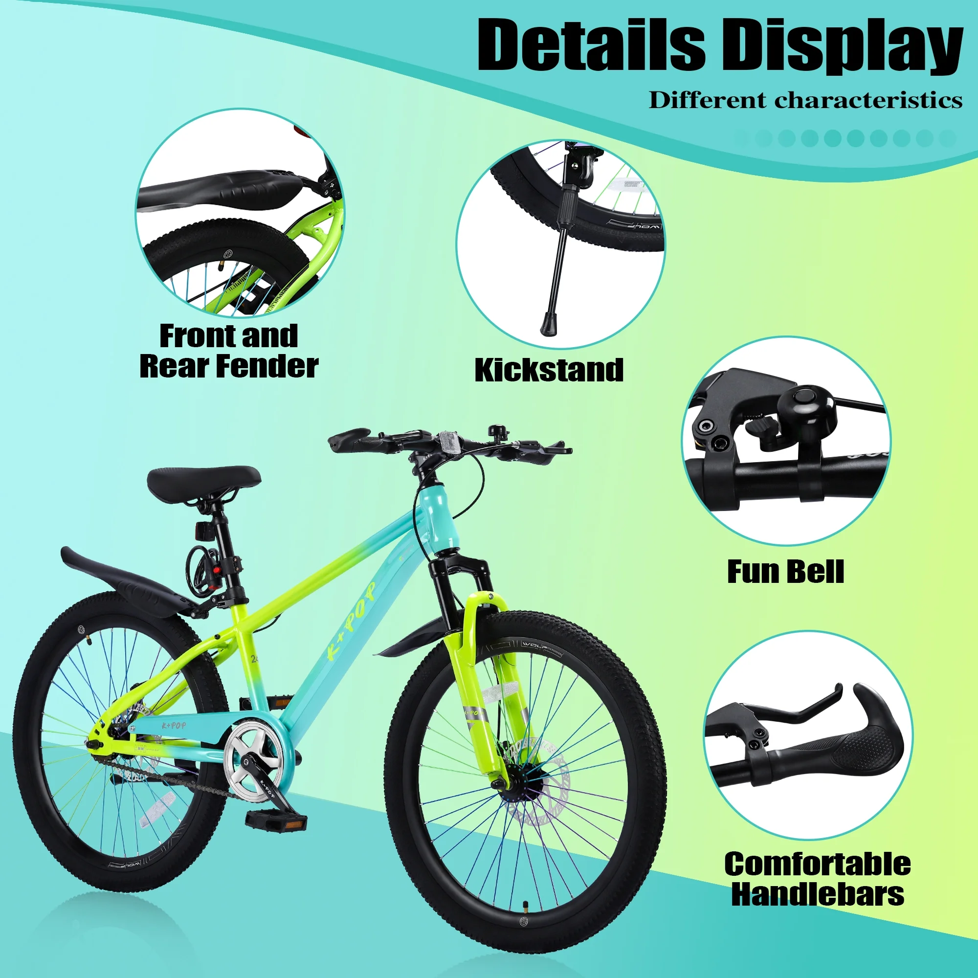 Bstjewey 20/24 Inch Kids Mountain Bike, Dual Disc Brakes, Suspension Fork, Ages 7-12