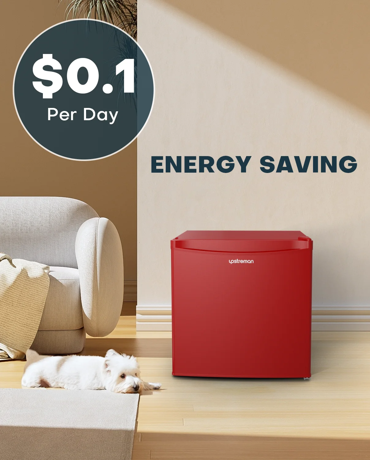 Upstreman 1.7 Cu ft Mini Fridge with Freezer Single Door Compact Refrigerator, Low Noise, Energy Saving, Adjustable Temperature, Reversible Door, for Home Office Dorm, Black FR17