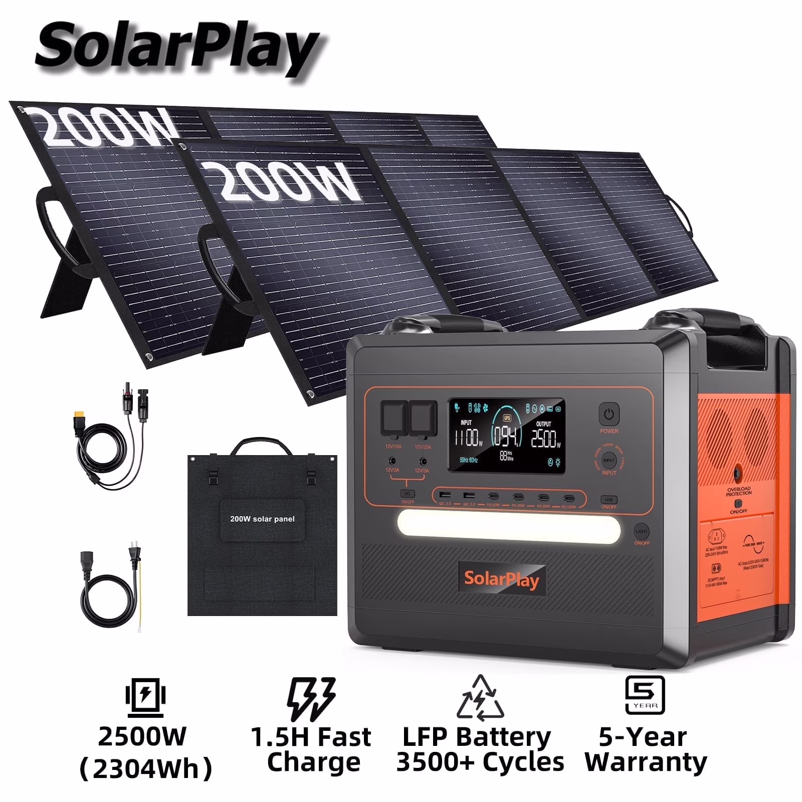 Solarplay 2400W(4800W Peak) Solar Generator, with 400W Solar Panel,2160Wh Portable LiFePO4 Battery Power Station for Camping Home Backup RV