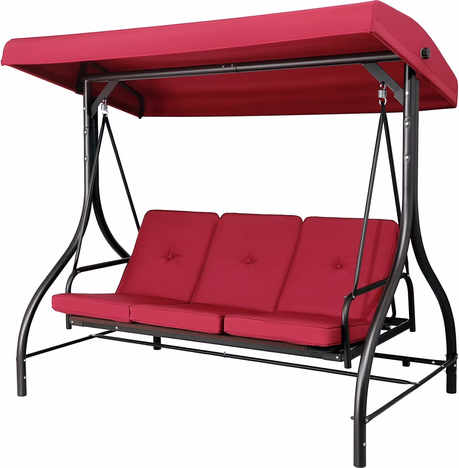 Pirecart 3 Person Patio Porch Swing Outdoor Converting Swing Glider Hammock with Adjustable Canopy, Cushions, Red