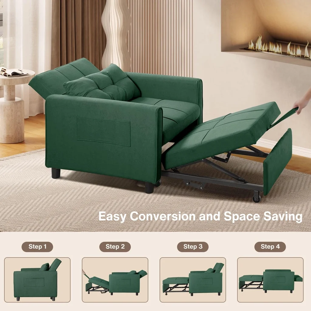 Convertible Sleeper Chair, Aiho 3-in-1 Convertible Sofa Bed Recliner Chair with Pull Out Couch - Dark Gray