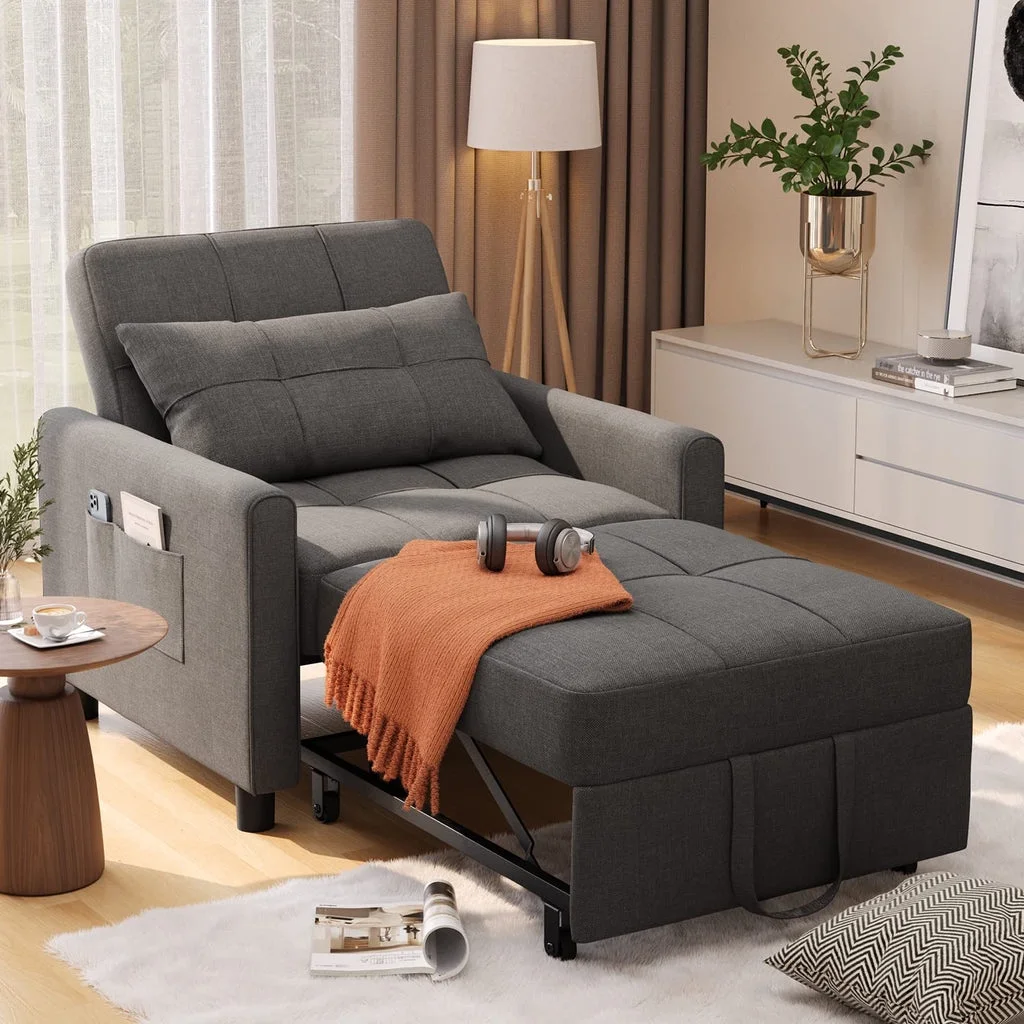 Convertible Sleeper Chair, Aiho 3-in-1 Convertible Sofa Bed Recliner Chair with Pull Out Couch - Dark Gray