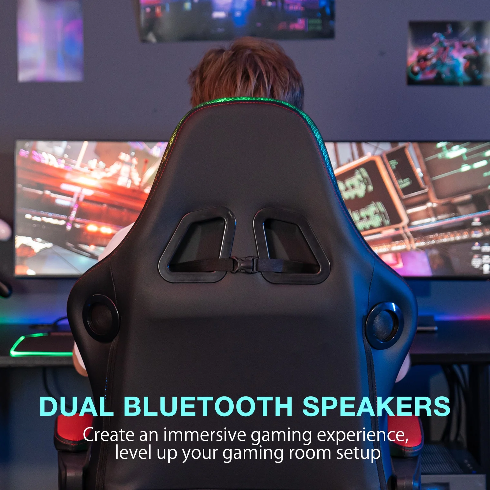 HOFFREE Big and Tall Gaming Chair with Speakers and RGB Lights, Gamer Chair with Footrest, Lumbar Support Height Adjustable 360-Swivel Seat and Headrest for Adults, 400lbs