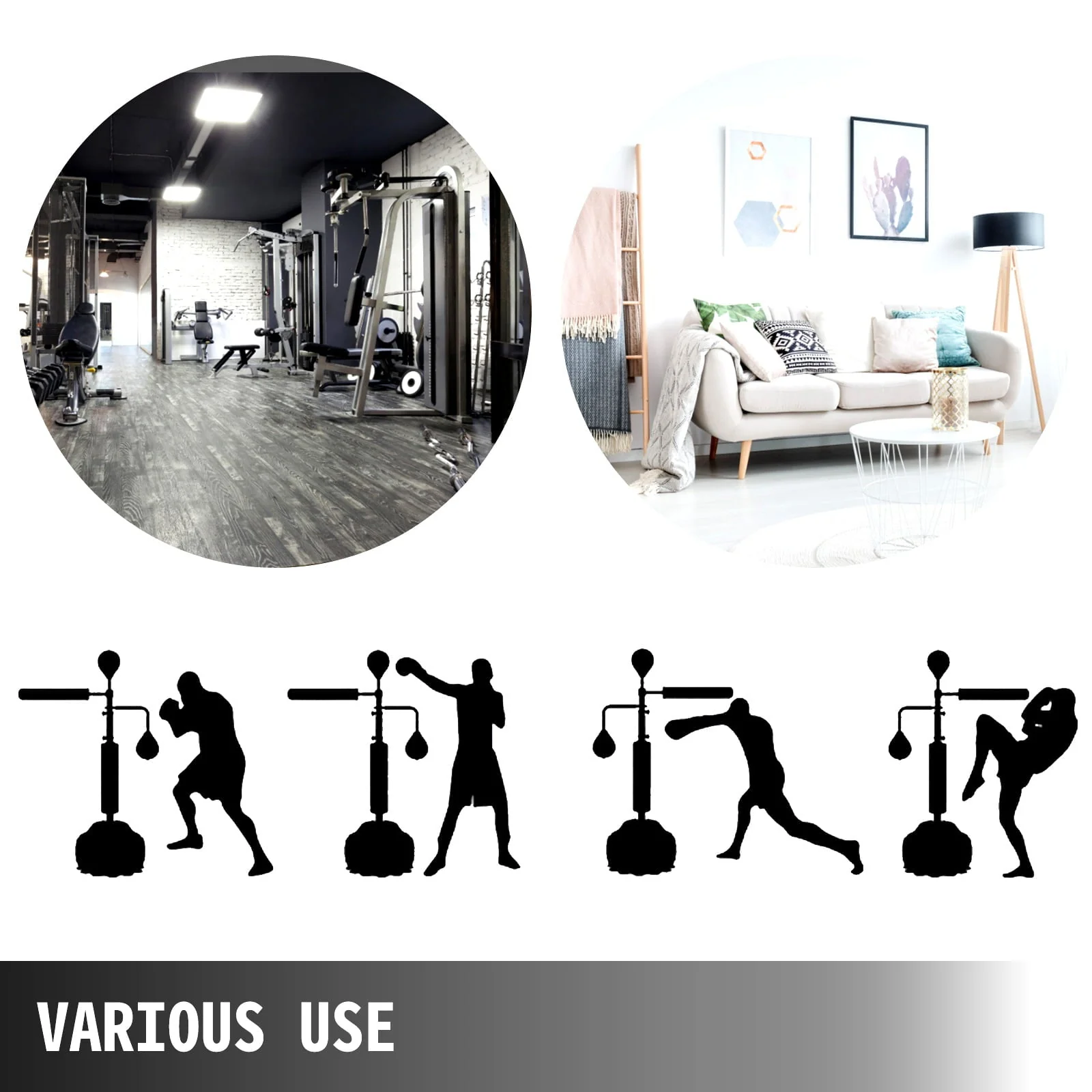 VEVORbrand Boxing Speed Trainer, Rapid-Reflex Boxing Bar, Training Boxing Ball with Reflex Bar & Gloves, Solid Speed Punching Bag Free Standing, Adjustable Height, for Adult&Kid, with Two Ball