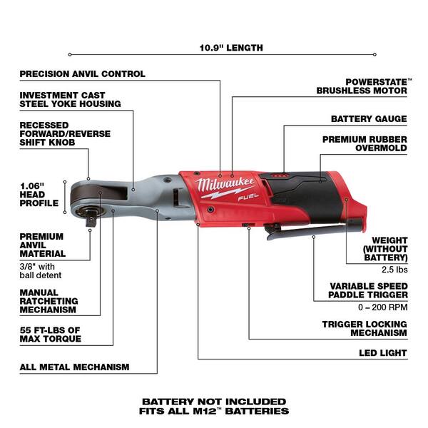 M12 FUEL 12V Lithium-Ion Brushless Cordless Stubby 3/8 in. Impact Wrench / 3/8 in. Ratchet/Die Grinder (3-Tool)