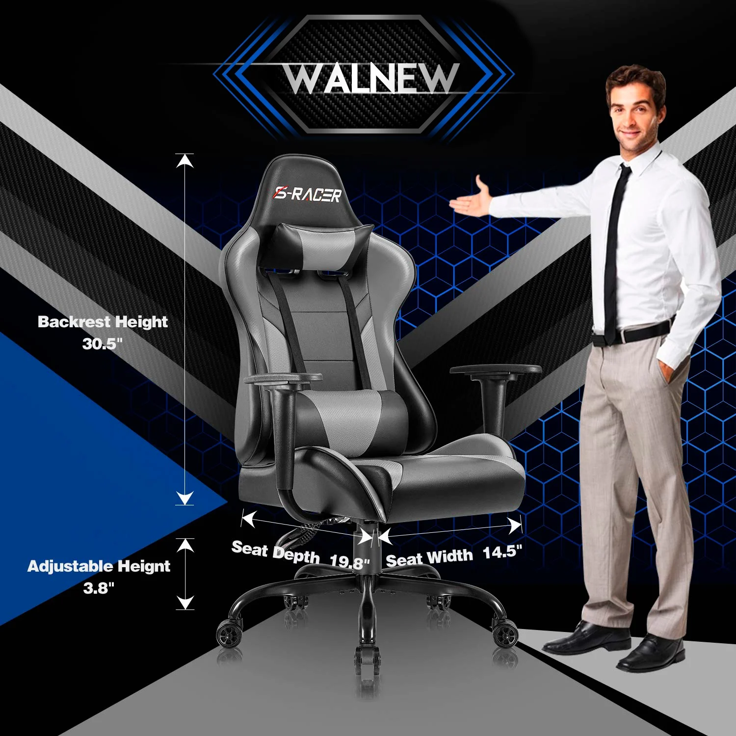 Lacoo Gaming Chair in Home Office PU Leather Reclining Gaming Chair Adjustable Adjustable Headrest and Lumbar Pillow, Red