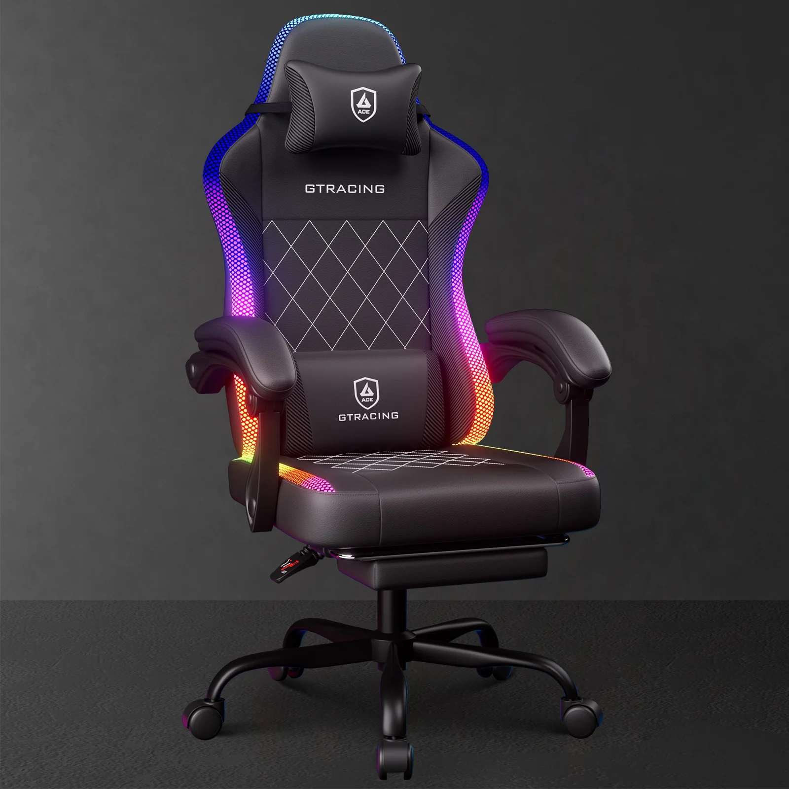 GTRACING RGB Ergonomic Gaming Chair with Massage, LED Lights, Footrest, Lumbar Support and Backrest, Black