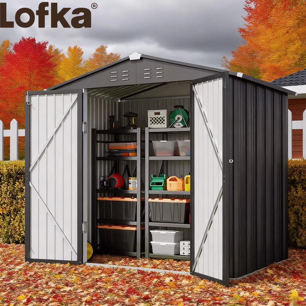 6x4FT Metal Outdoor Storage Shed, Garden Tool Shed with Lockable Doors & Slooping Roof for Backyard,Patio,Dark Grey