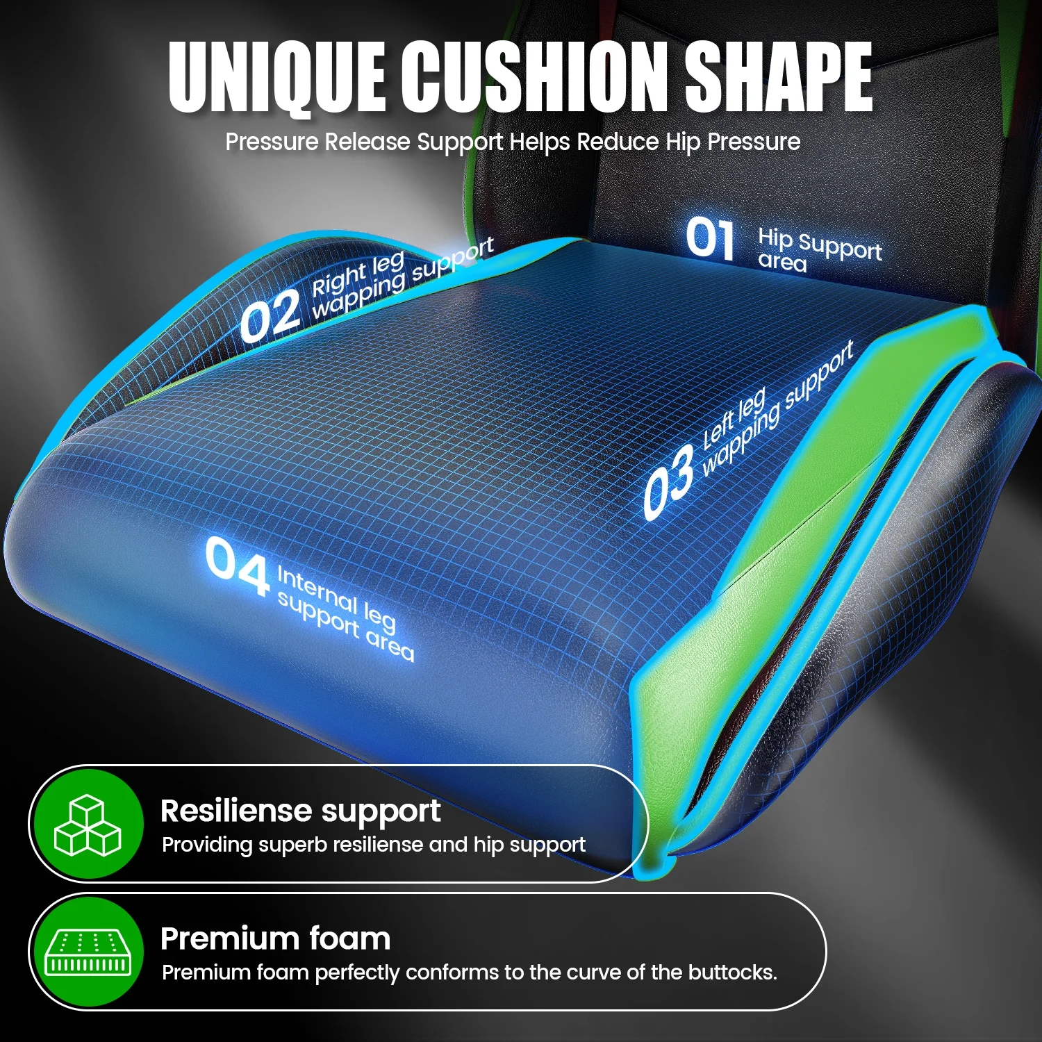 Bigzzia Gaming Chair Office Chair, Ergonomic Game Chair with Height Adjustable Headrest and Lumbar Support for Adults Teens, Black & White