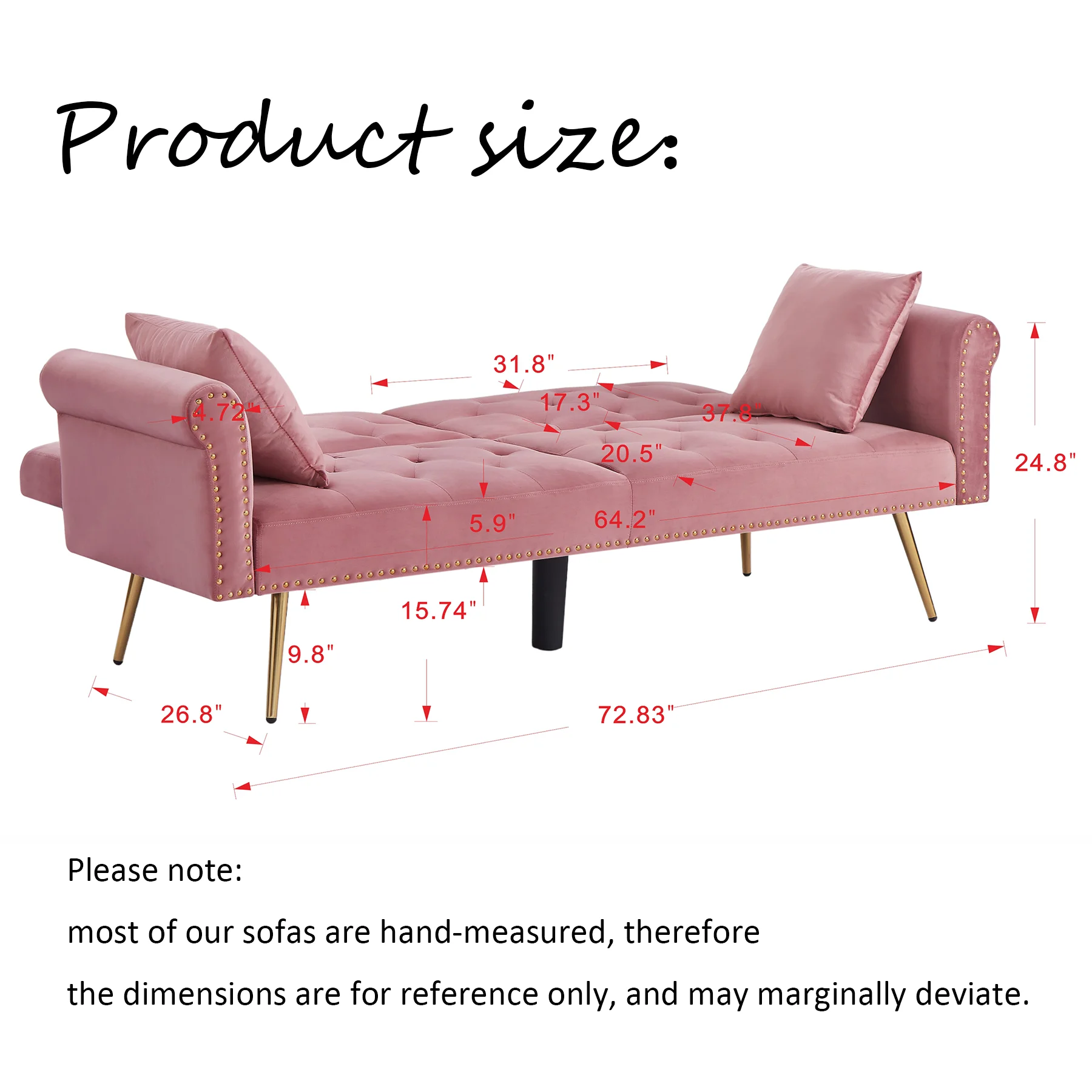 Convertible Futon Sofa Bed,Velvet Upholstered Nailhead Loveseat Sofa with Two Pillows,Modern Sleeper Couch Bed for Living Room,Bedroom,Green