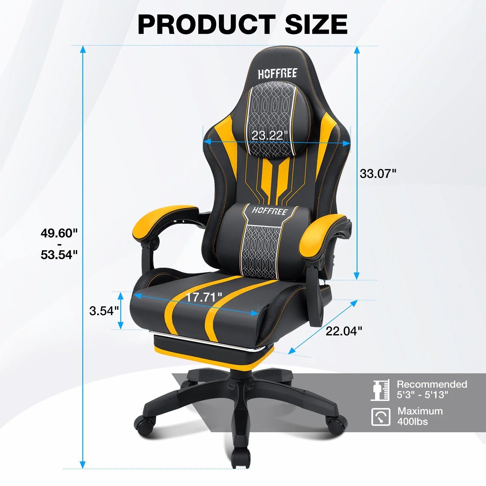 Hoffree Gaming Chair with Bluetooth Speakers Big and Tall Gamer Chair with Footrest and Massage Game Chair with Lumbar Support and 360-Swivel Seat and Headrest for Adults, 400lbs