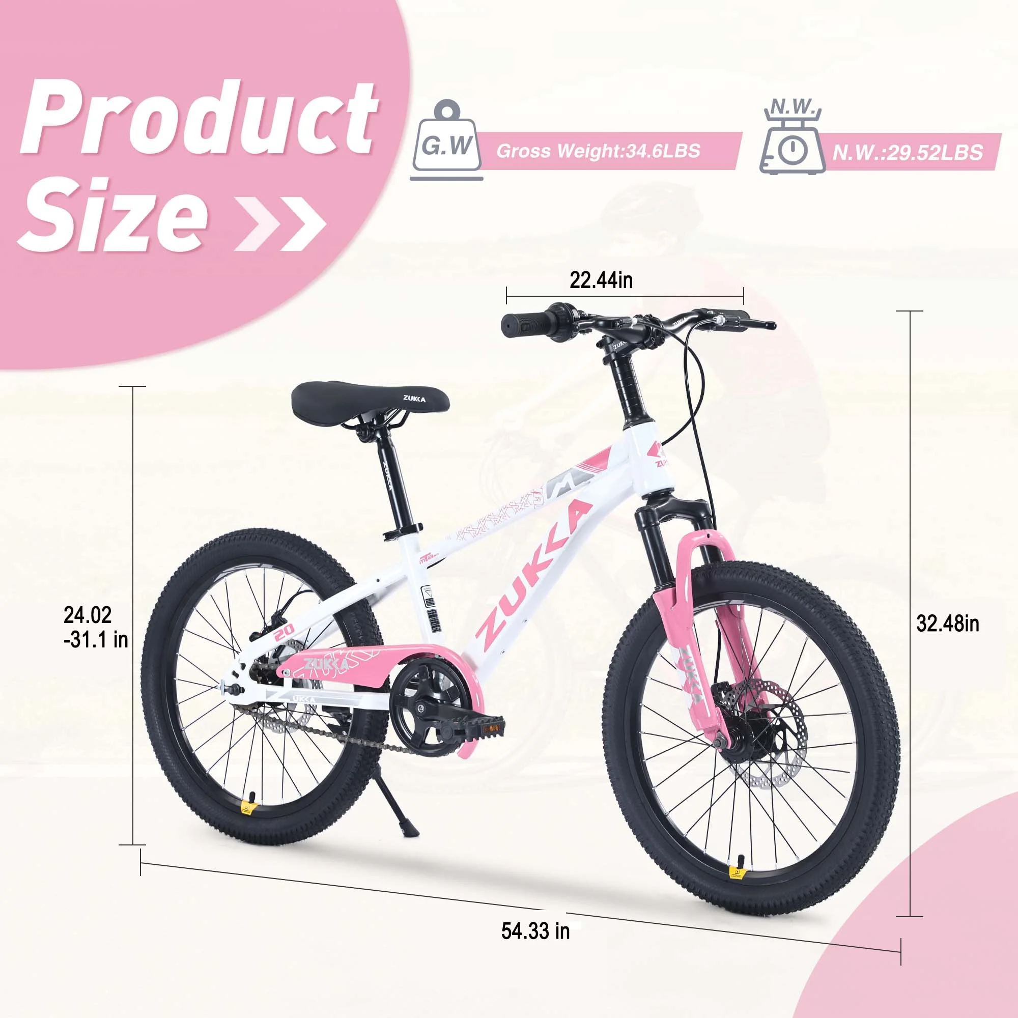 20-Inch Mountain Bike with Suspension Fork, Adjustable Saddle & Disc Brakes,Pink