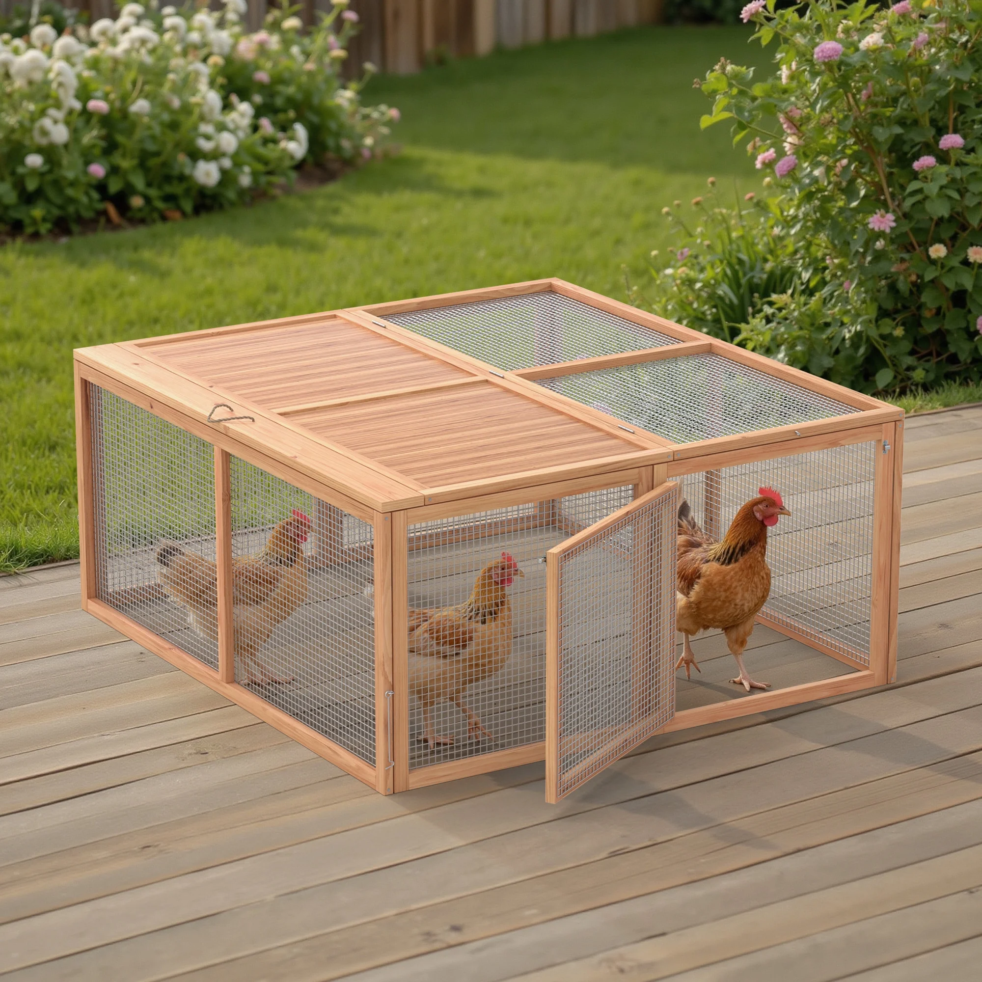 Portable Chicken Coop Run Rabbit Hutch Outdoor Small Animal Cage House Wooden Poultry Enclosure for Bunny, Duck, Chick, Quail, No Assembly Required