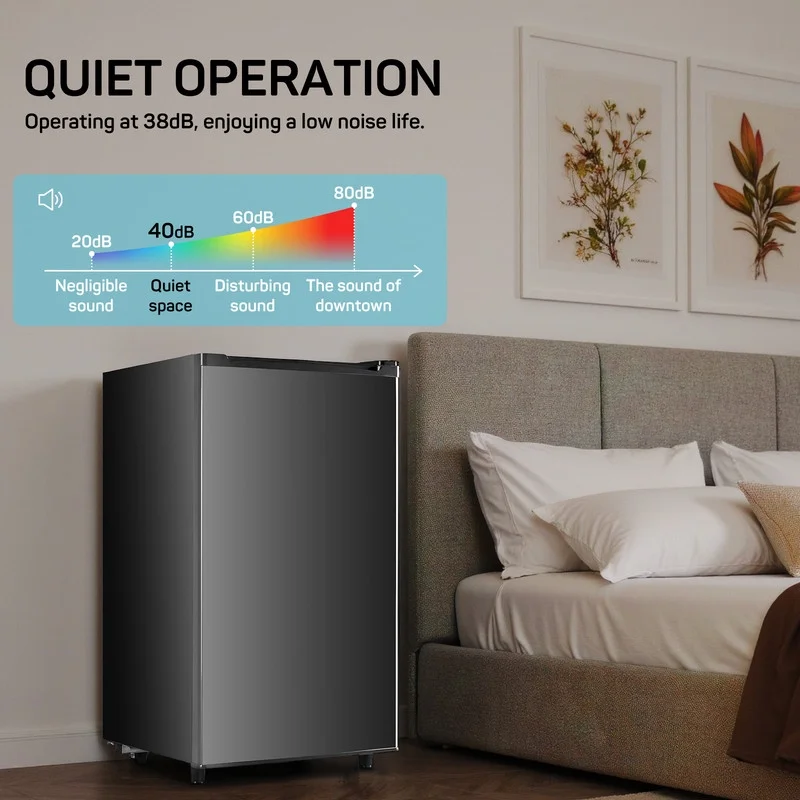 Sybels 3.2 Cu.Ft Mini Fridge with Freezer, Compact Single Door, Adjustable Thermostat & Low Noise, Perfect for Bedroom, Dorm, Office, Black