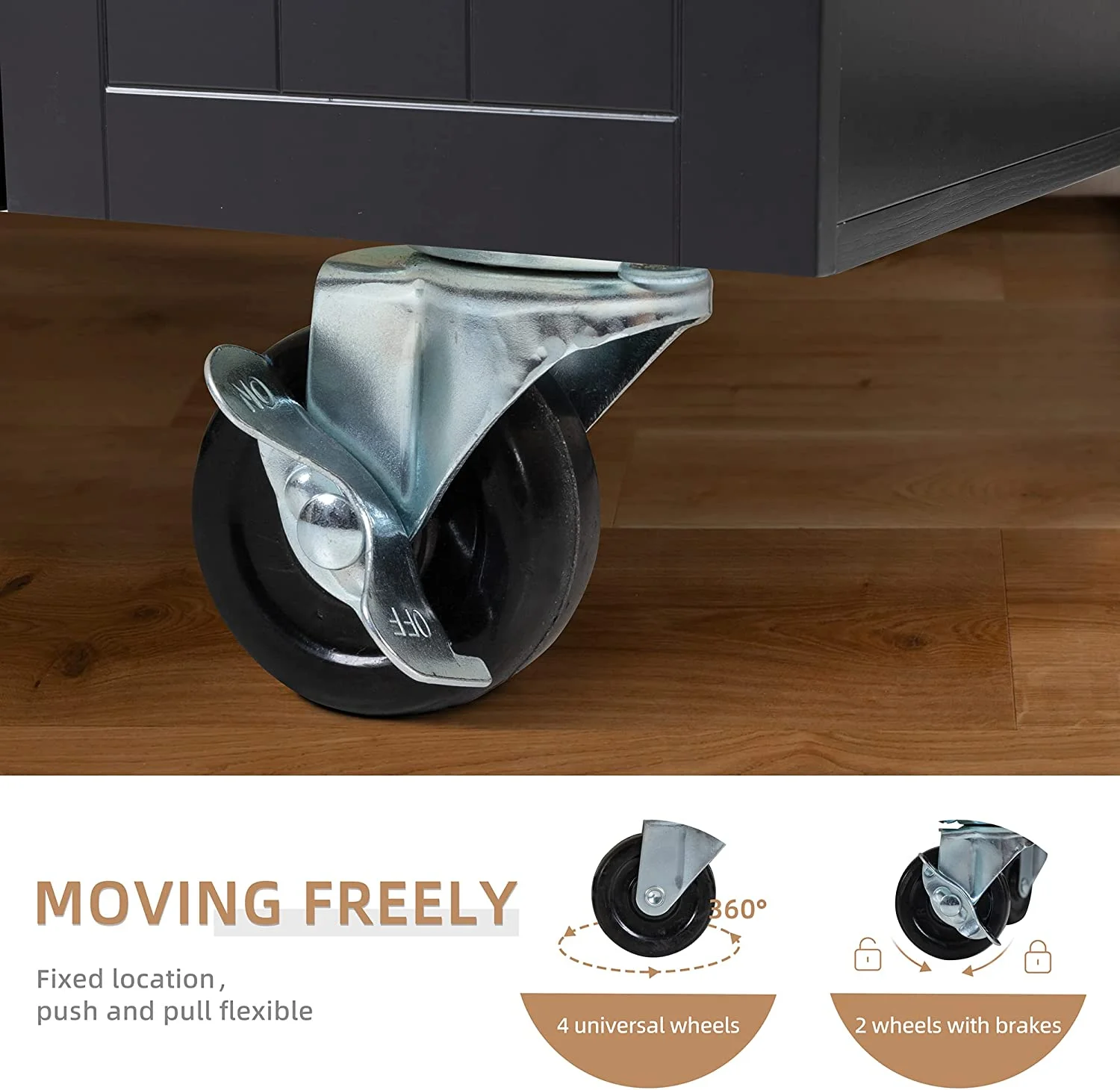 Sobaniilo Kitchen Island Cart with Storage, Rolling Side Table with Large Worktop, Towel Rack, Black