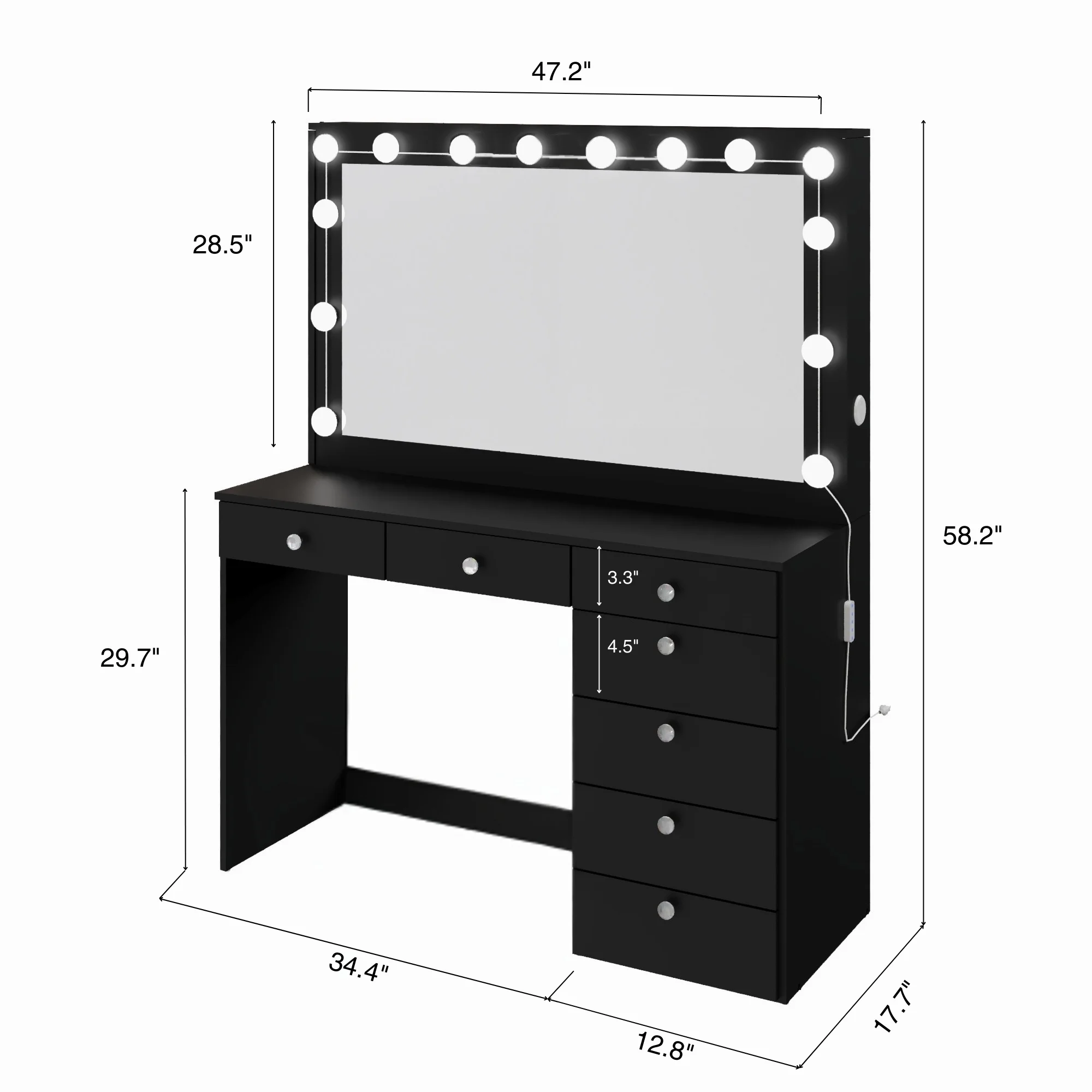Boahaus GRWM Diana White Makeup Vanity with 7 Drawers, Mirror, Lights & Charging Station