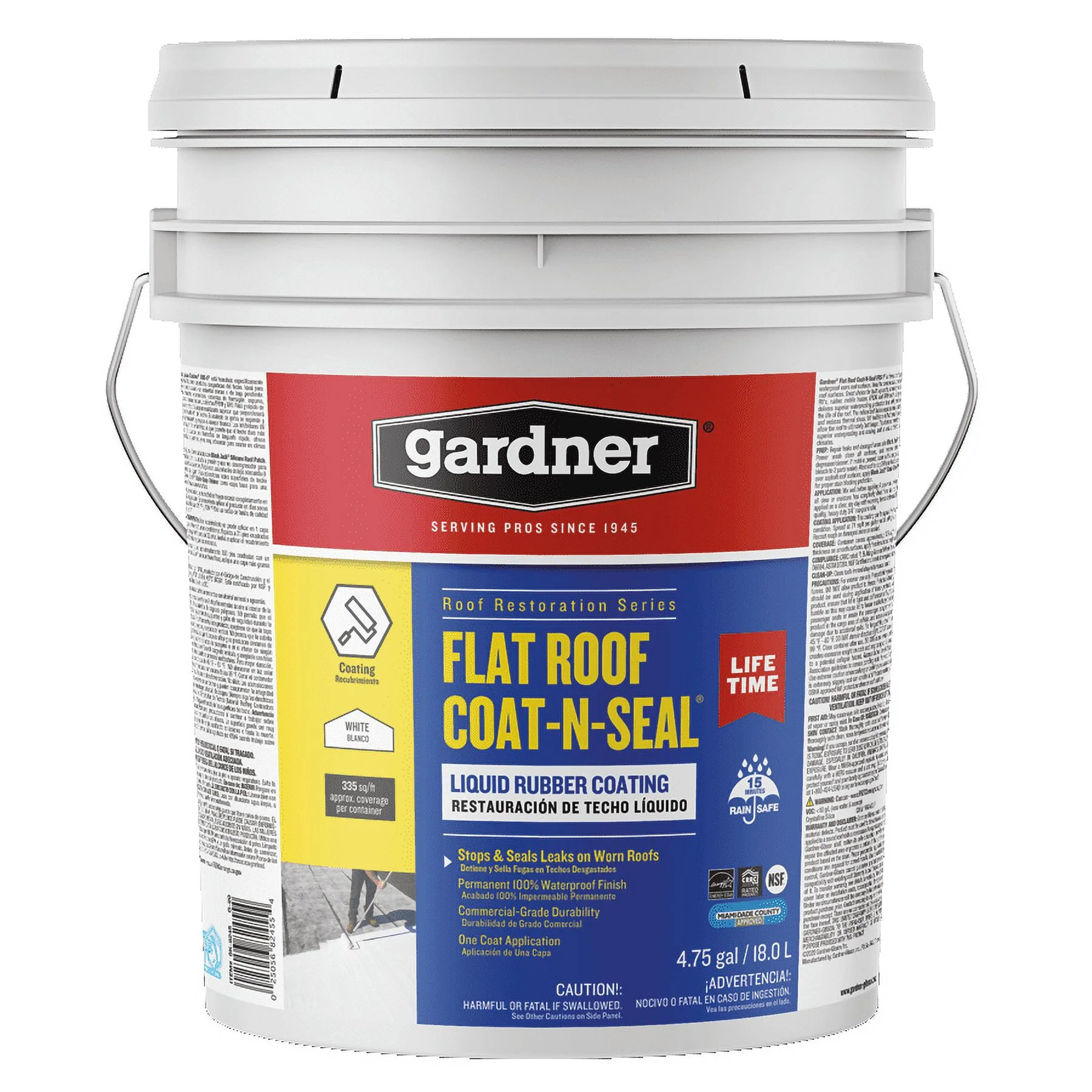GARDNER Flat Roof Coat-N-Seal Liquid Rubber Coating, White, 5 Gallon