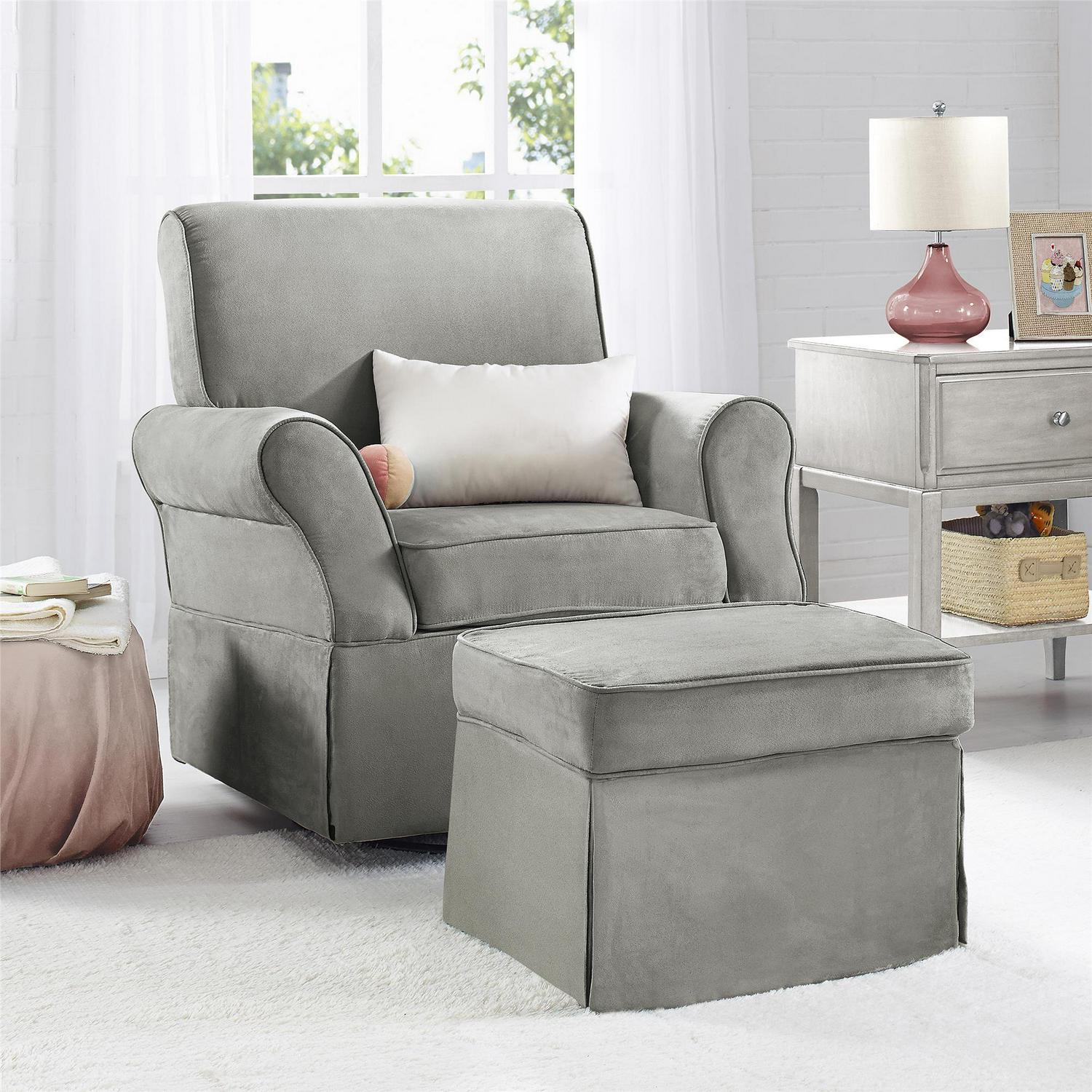 Baby Relax Kelcie Swivel Glider Chair & Ottoman Nursery Set. Gray Microfiber