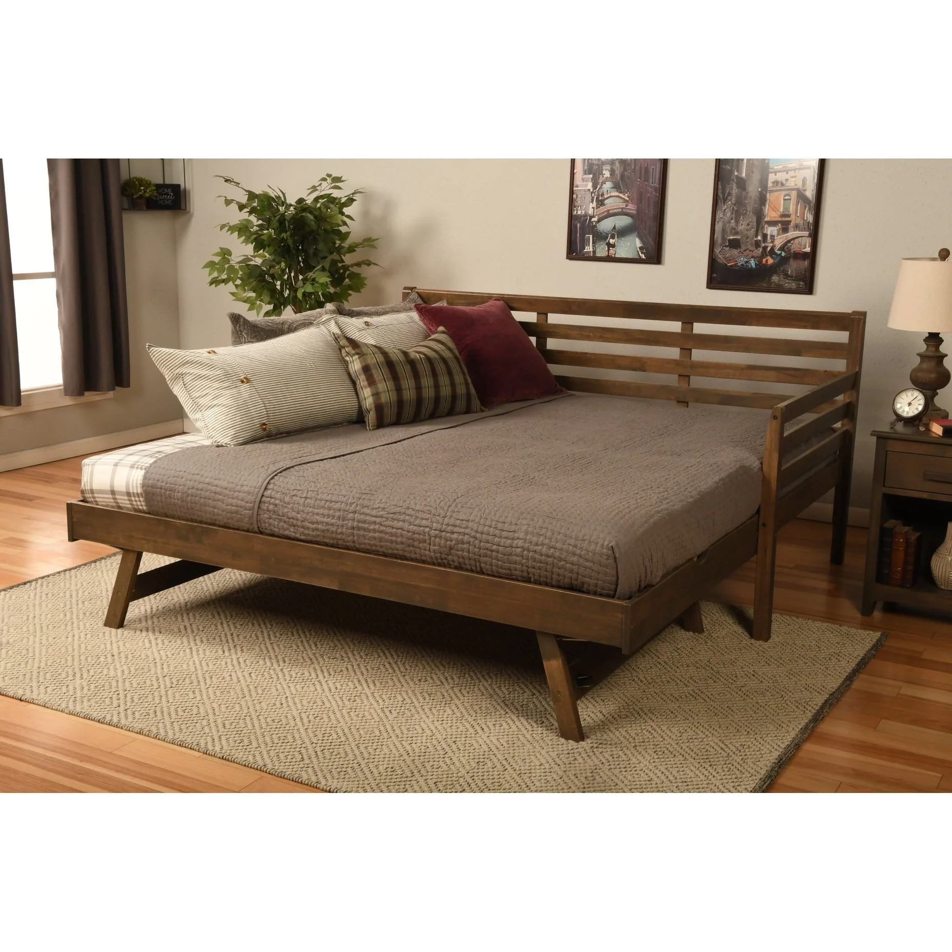 Somette Boho Daybed with Additional Pop Up Bed Rustic Walnut