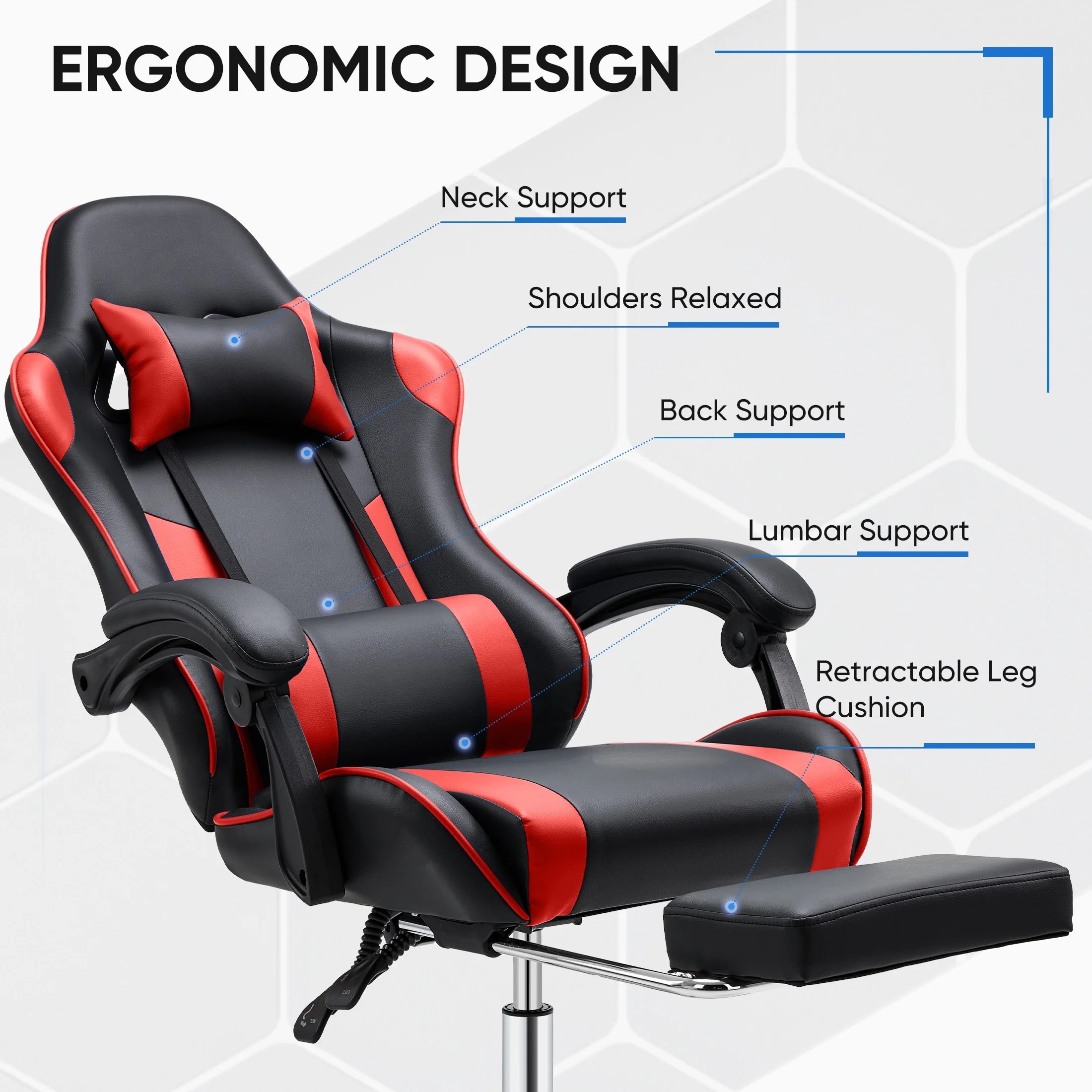 EDX Ergonomic Gaming Chair High Back Office Chair with Lumbar Support and Adjustable Armrests Swivel Racing Chair, Black and Gray