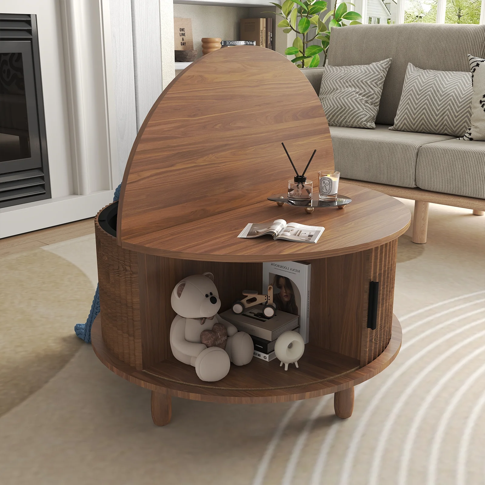 RUMLIVE Round Coffee Table with Storage, 30.7