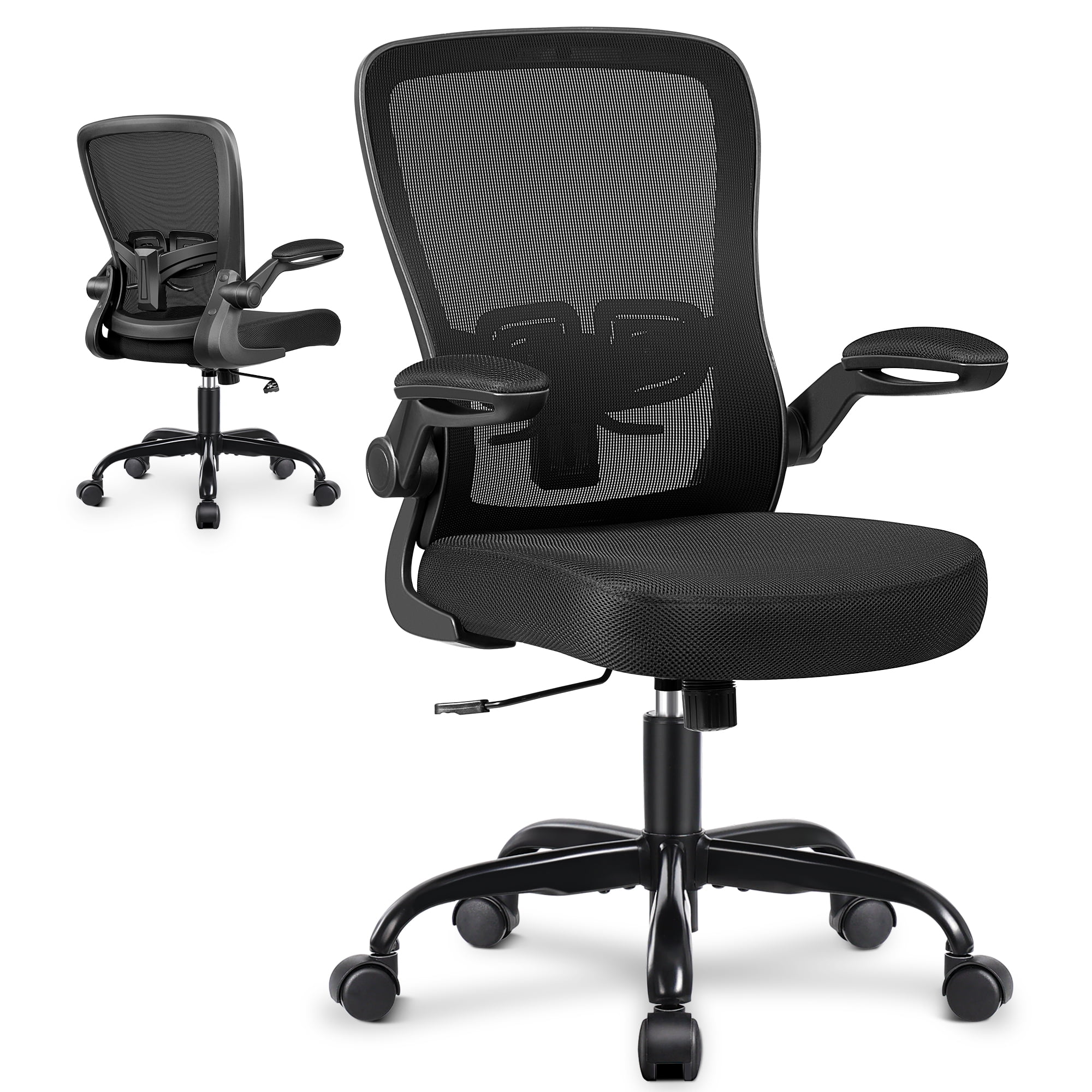 COOLHUT Ergonomic Office Chair, 400LBS Task Chair, Comfort Desk Chair with Adjustable Lumbar Support and Flip up Arms, Black