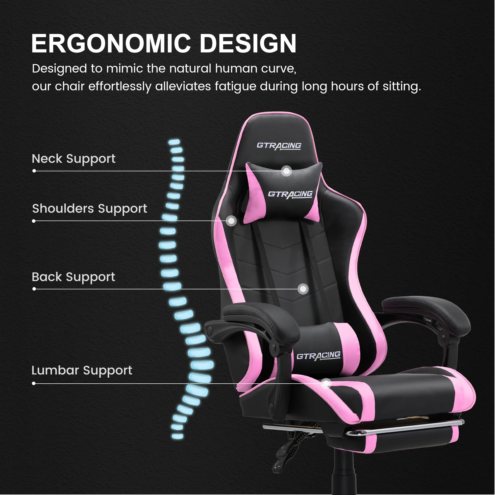 GTRACING GTWD-200 Ergonomic Gaming Chair with Adjustable Pillows and Footrest , Red
