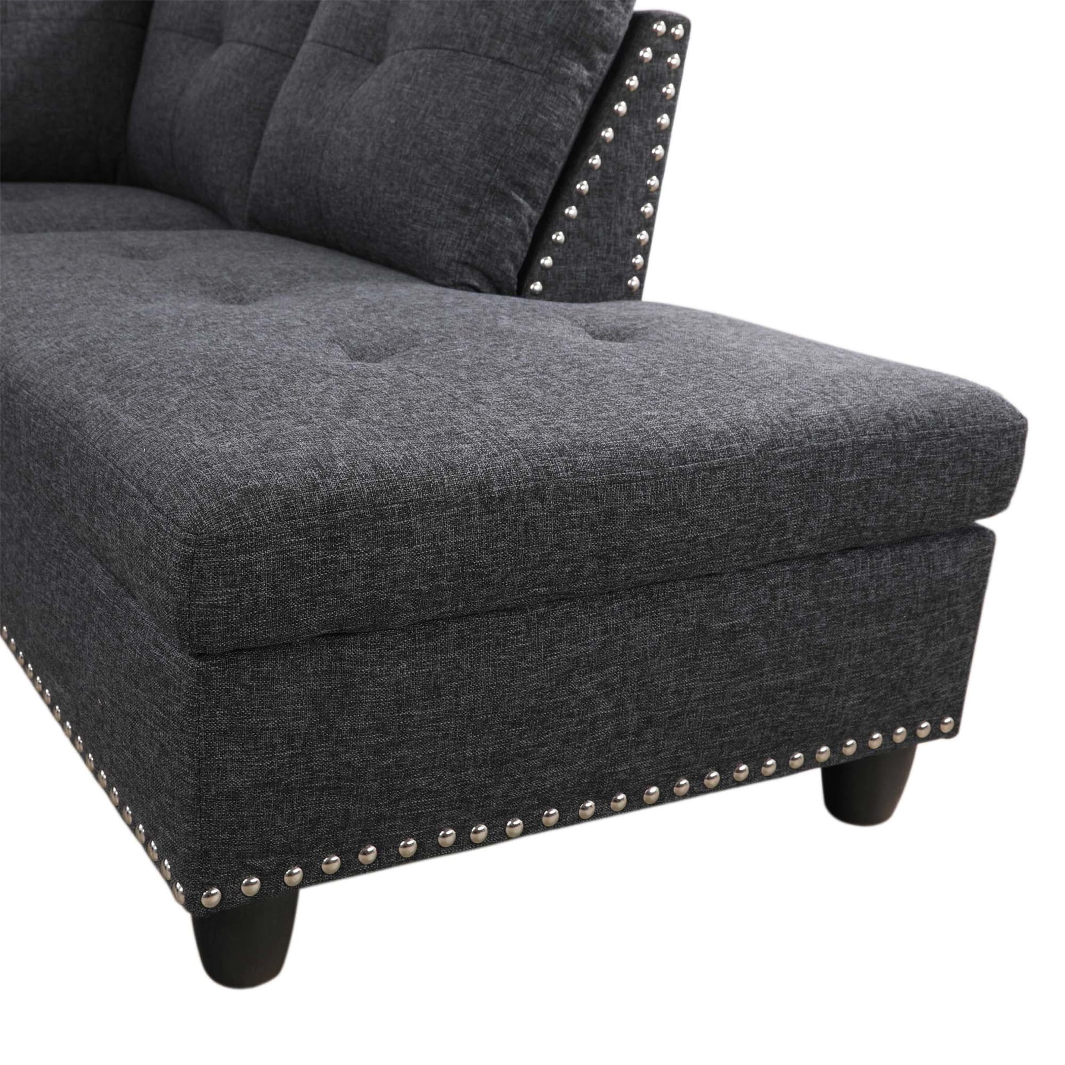 Aukfa 3 Piece Sectional Sofa, Living Room Couch with Storage Ottoman&Cup Holder, Linen, Left Hand, Black Gray