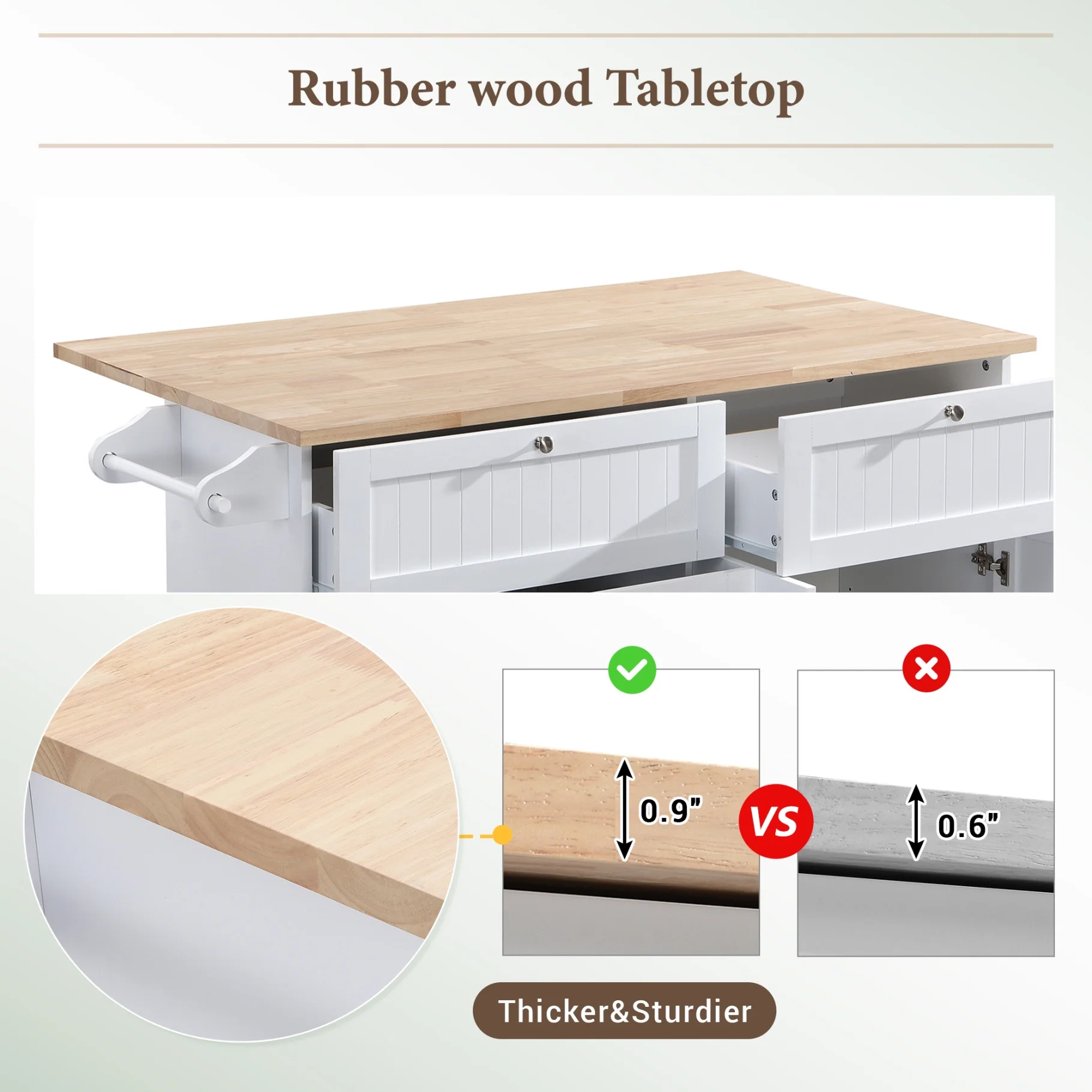 Kitchen Island with Storage, Portable Kitchen Island on Wheels with Drop-Leaf and 2 Stools, Built-in 4 Drawers and Towel Rack, Rolling Kitchen Island Cart for Home, Kitchen and Dining Room, White