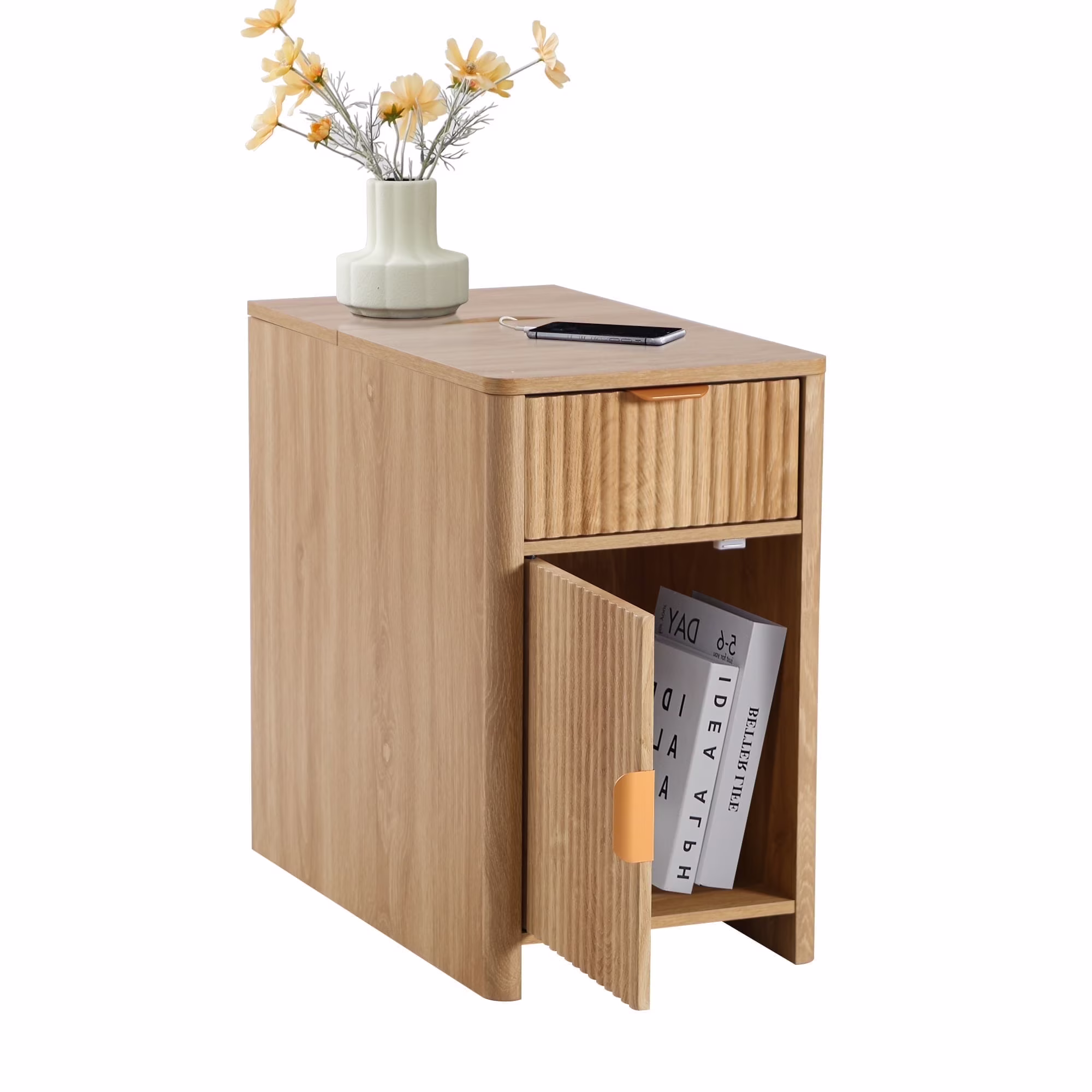 YOCWO Fluted Nightstand for Bedroom Set of 2 , Wood Bedside Table Set of 2 with Drawers, Black