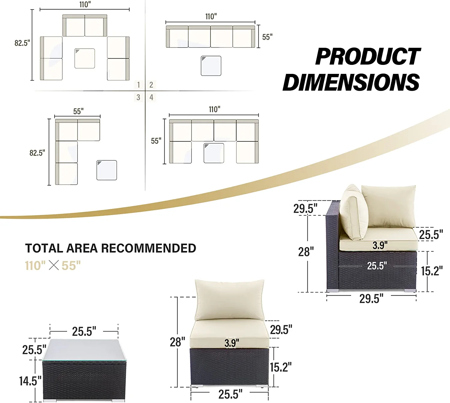 LAUSAINT HOME 7 Pieces Patio Conversation Set, Outdoor Sectional PE Rattan Wicker Furniture Seat (Beige)