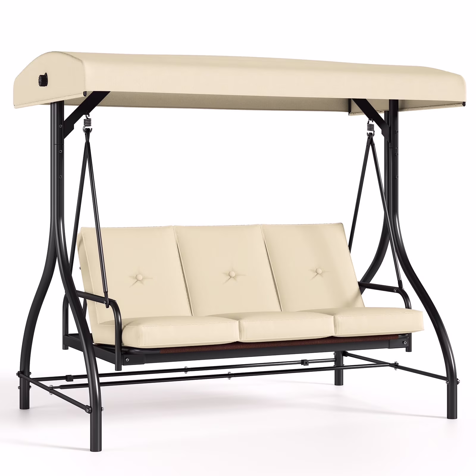 Pirecart 3 Person Patio Porch Swing Outdoor Converting Swing Glider Hammock with Adjustable Canopy, Cushions, Red