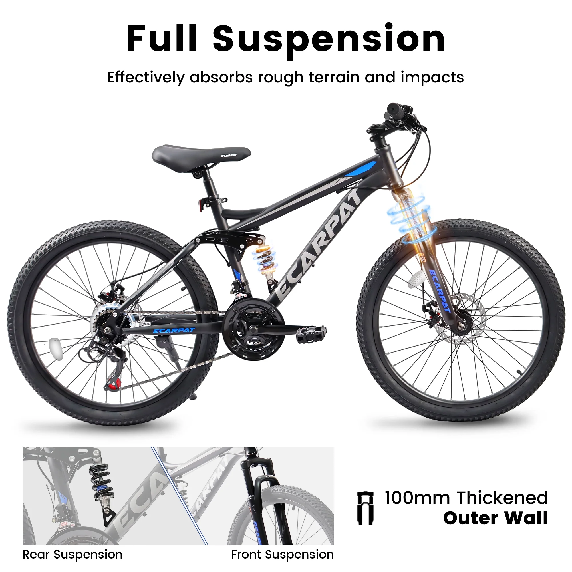 26 Inch Mountain Bike - 21-Speed with Disc Brakes, Durable Frame, Front & Rear Dual-Shock Absorption, Unisex for Commuting, Travel, School & All-Terrain Cycling