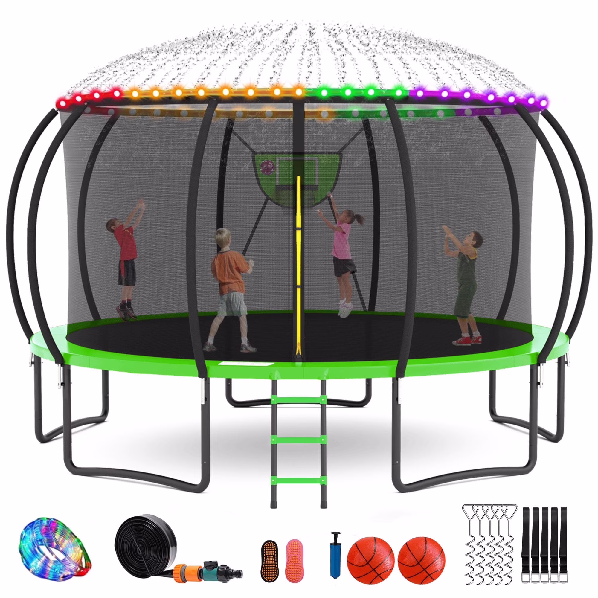 GVDV 16FT Outdoor Trampoline for Kids & Adults, Recreational Trampoline w/Ladder & Safety Net