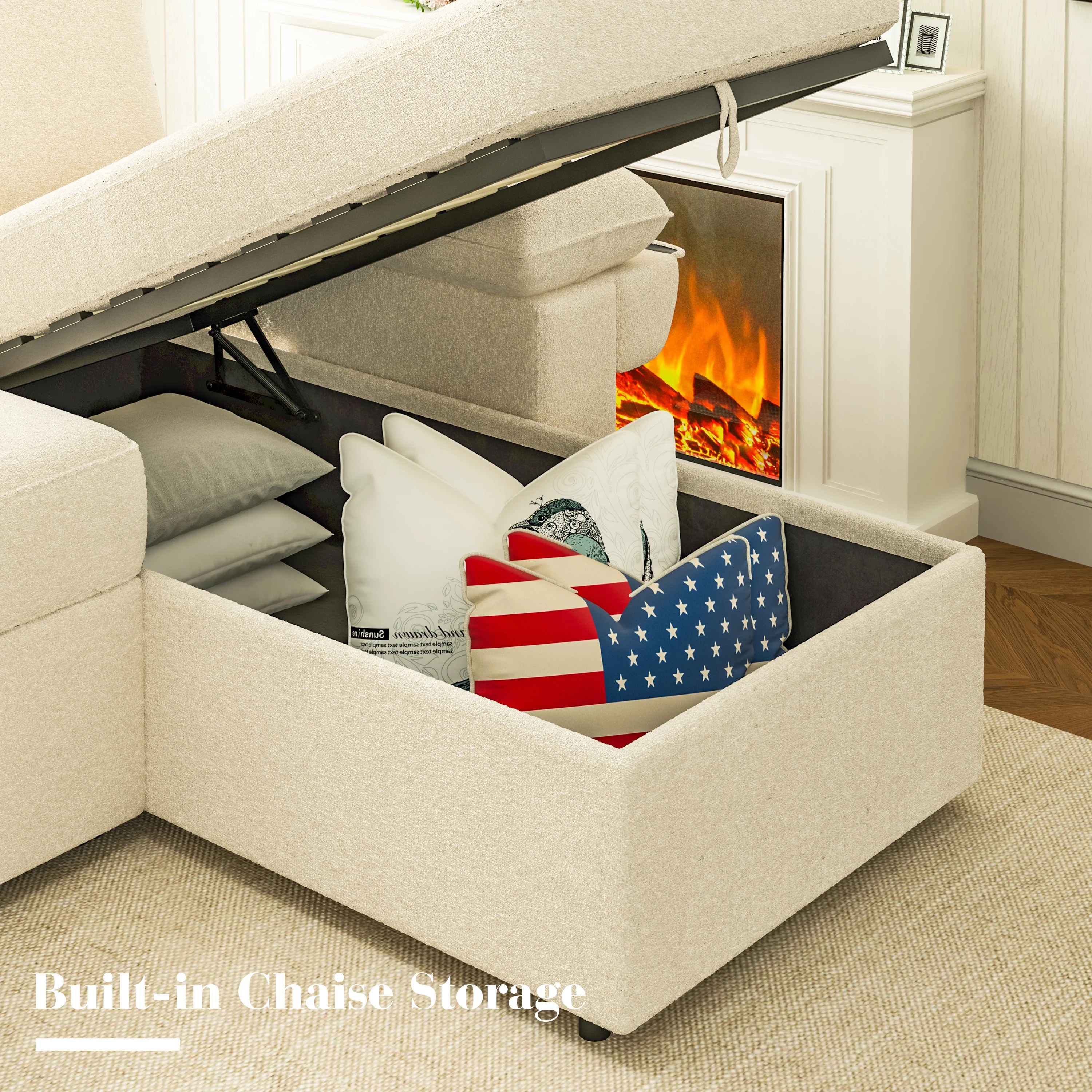 VANACC Sofa Bed, Adult Sleeper Sofa with Storage Chaise, Pull Out Couch for Bed Room, Gray Chenille