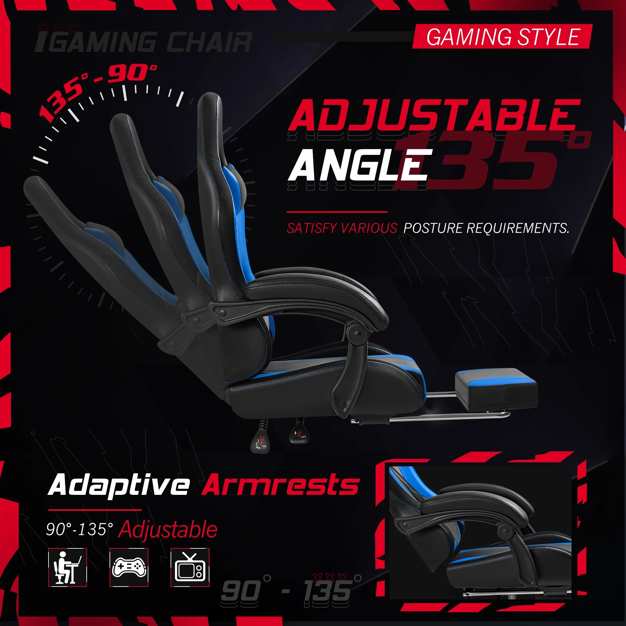 Homall RGB Gaming Chair with Massage and LED Lights Ergonomic Computer Chair with Footrest & Adjustable Lumbar Support, White