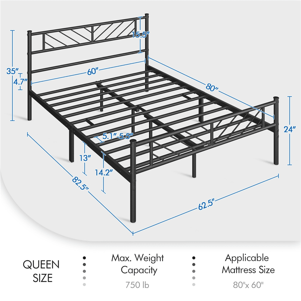 Easyfashion Justice Metal Platform Bed with Arrow Design, Queen Size, Black