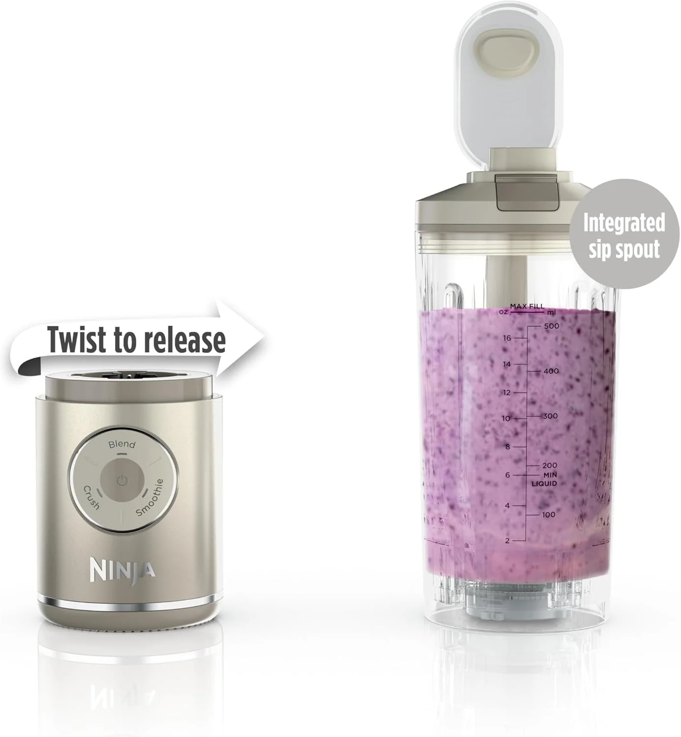 Restored Ninja BC251IV Blast Max Personal Cordless Blender, 3 Programs, 22 oz. Twist & Go Vessel, Cream (Refurbished)