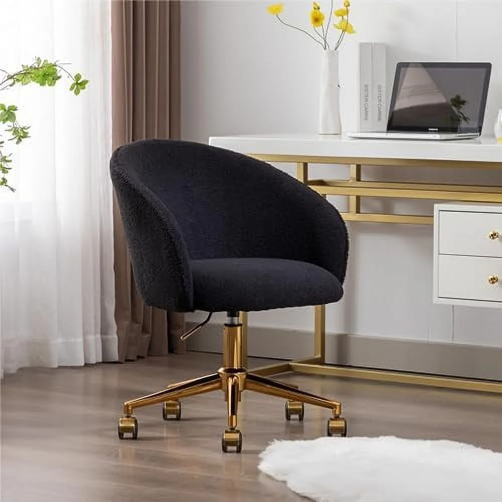 Modern Faux Fur Home Office Chair Height Adjustable, White Desk Chair Vanity Chair for Makeup Room, Rolling Desk Chairs with Wheels, Swivel Furry Cute Desk Chair for Teen Girls Women