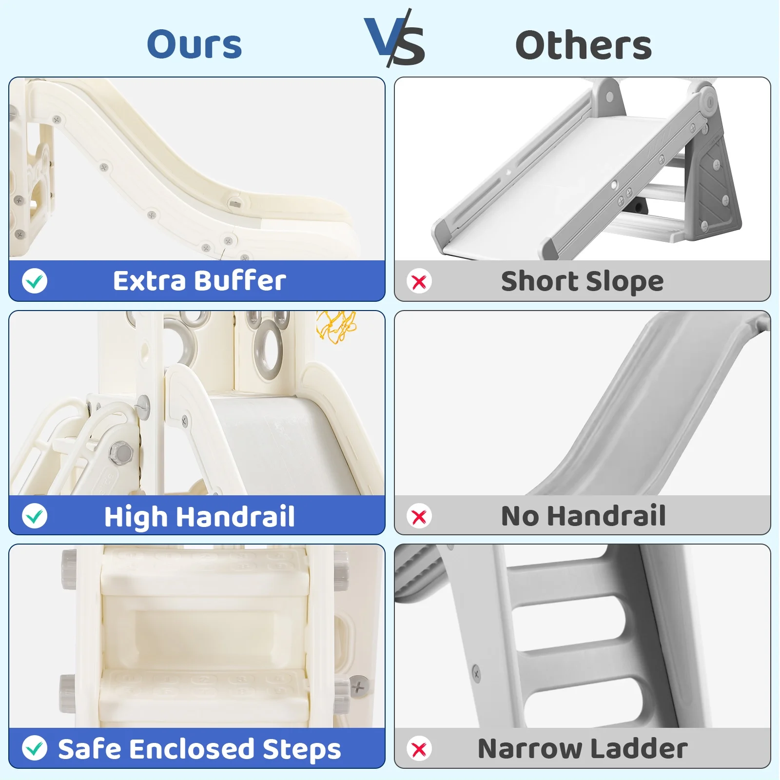 Arlopu Sturdy Toddler Slide with Basketball Hoop Plastic Kids Slide Climber with Anti-Slip Steps Indoor Outdoor Children Toy Playground